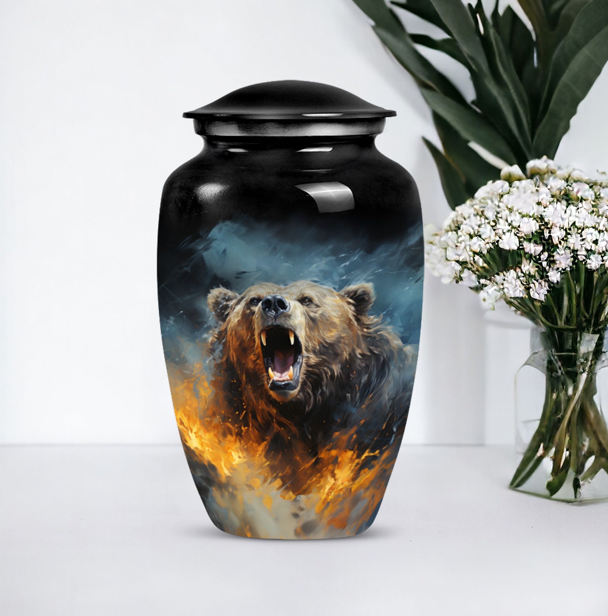 10-inch Grizzly bear Urn, classic aluminium cremation urn