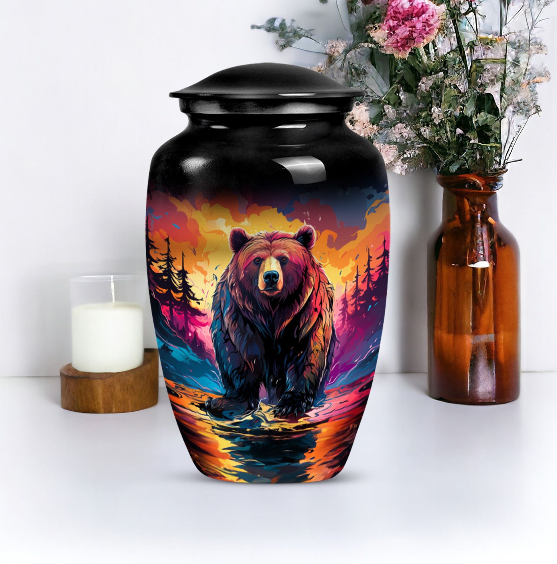 10-inch Grizzly Bear Urn, Classic-style Aluminium Funeral 