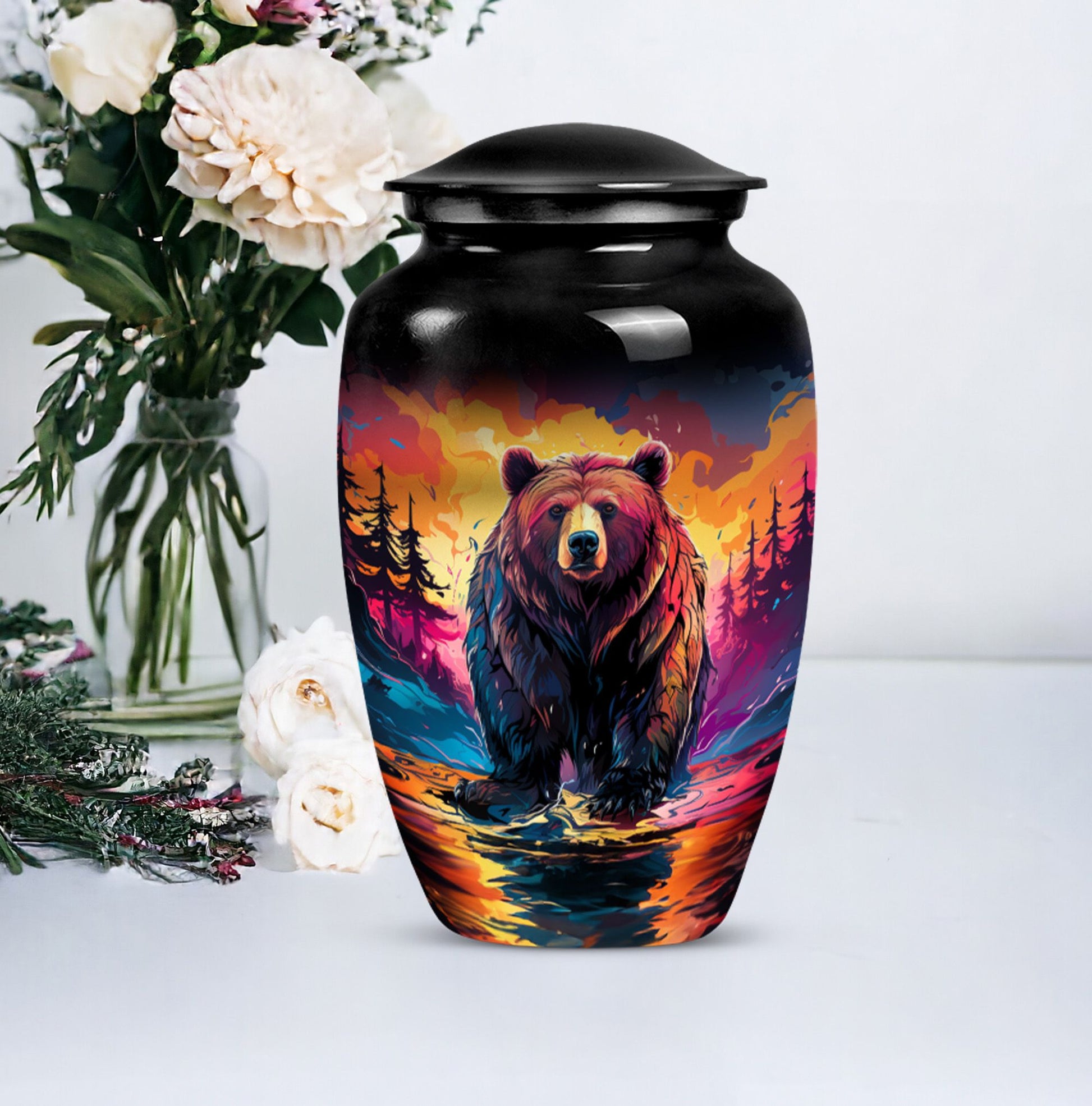 10-inch Grizzly Bear Urn, Classic-style Aluminium Funeral 