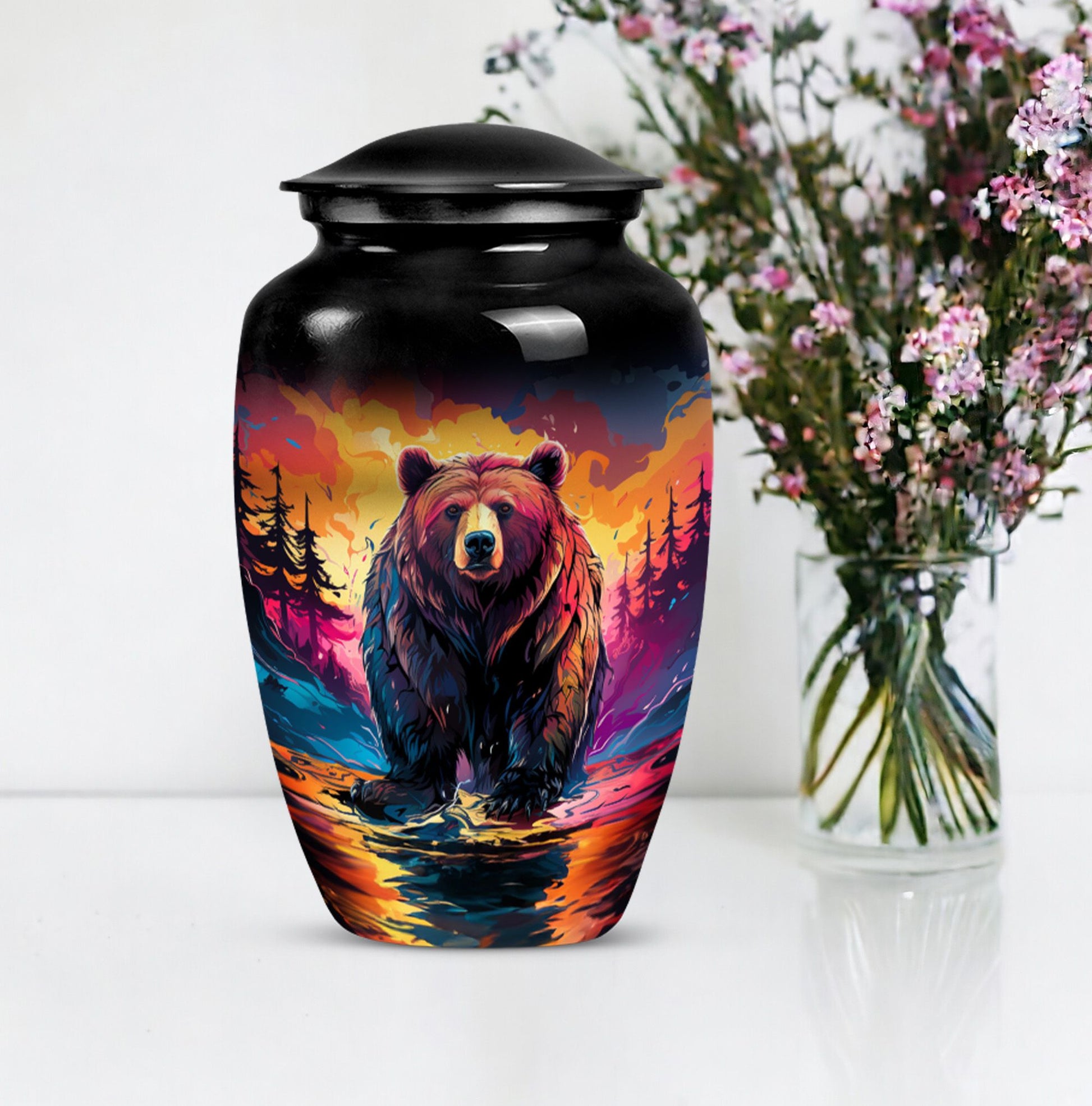 10-inch Grizzly Bear Urn, Classic-style Aluminium Funeral 