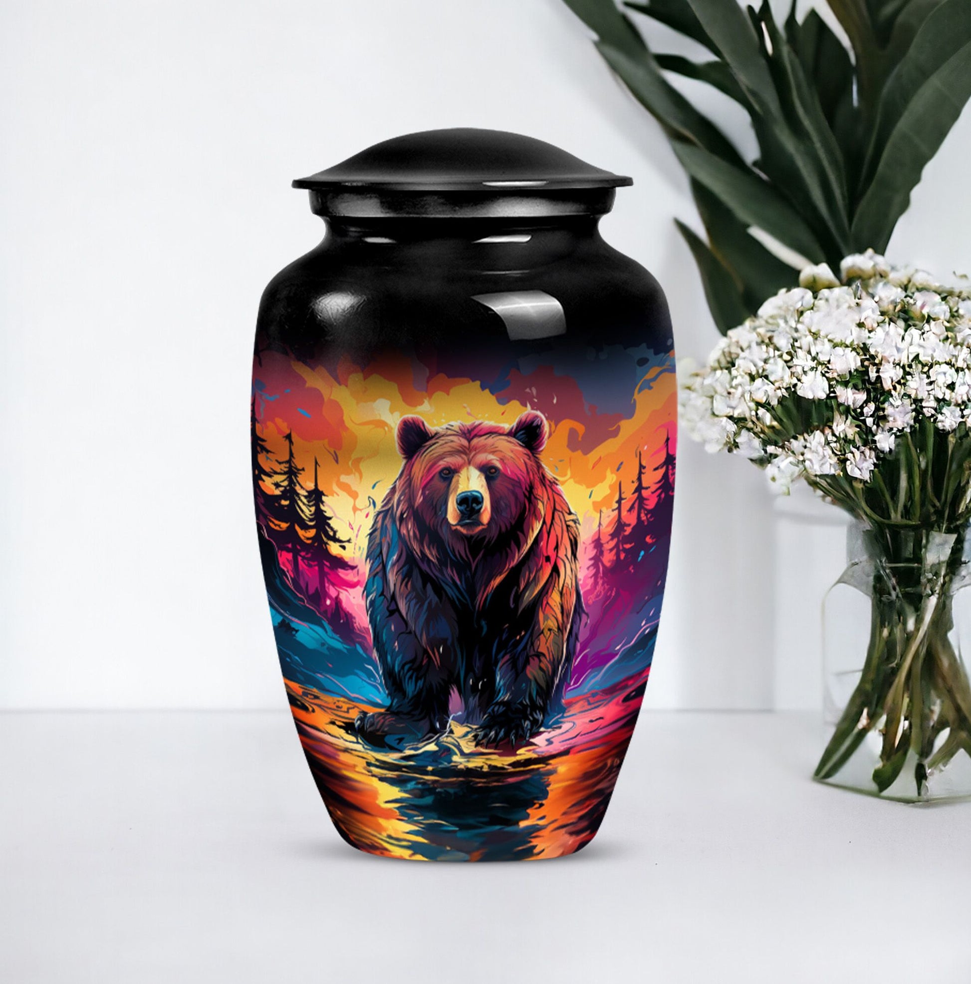 10-inch Grizzly Bear Urn, Classic-style Aluminium Funeral 