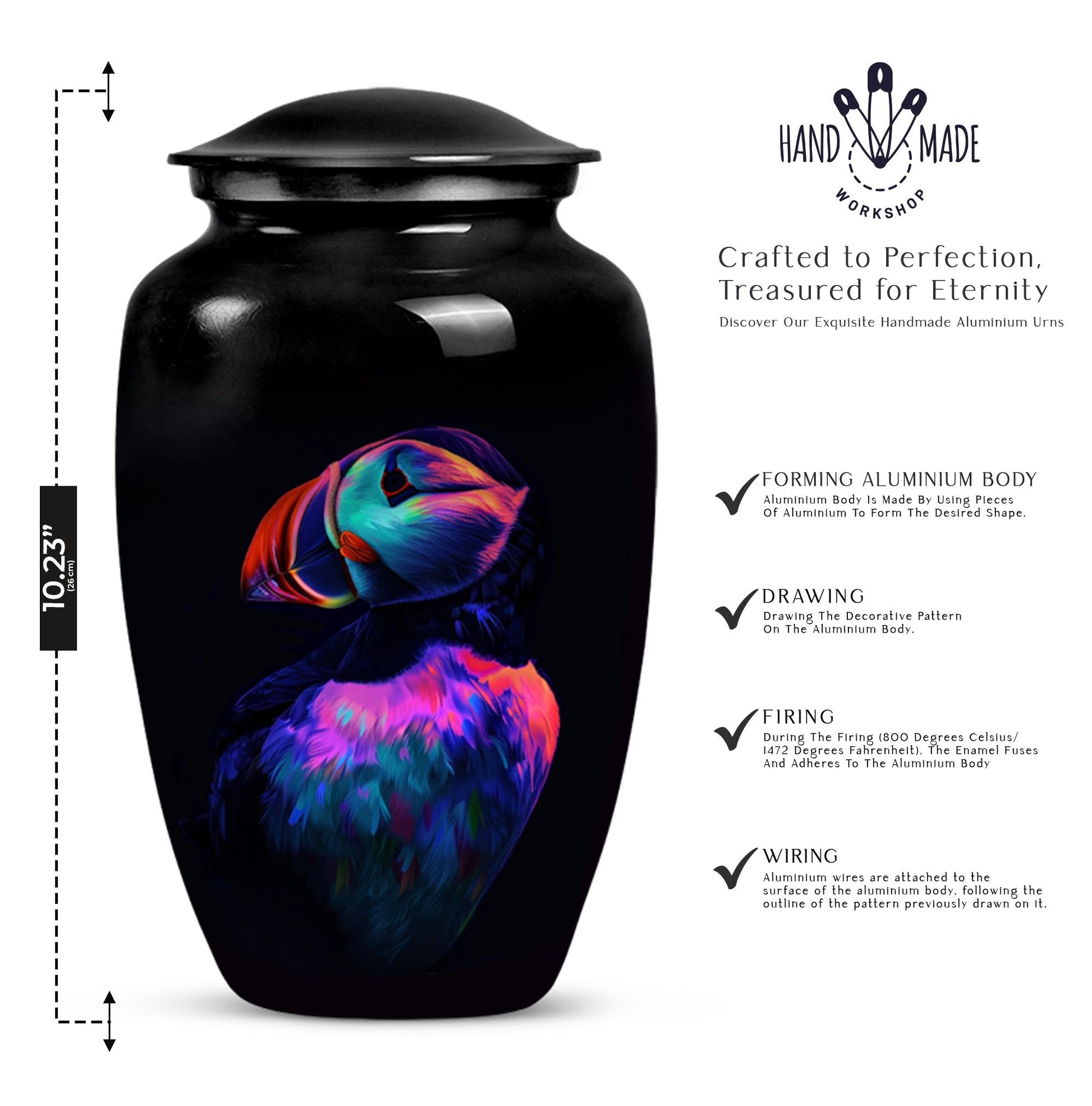 Classic 10-inch Puffin bird urn for cremation ashes