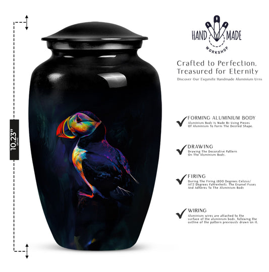 Classic 10-inch Puffin bird urn, handcrafted 