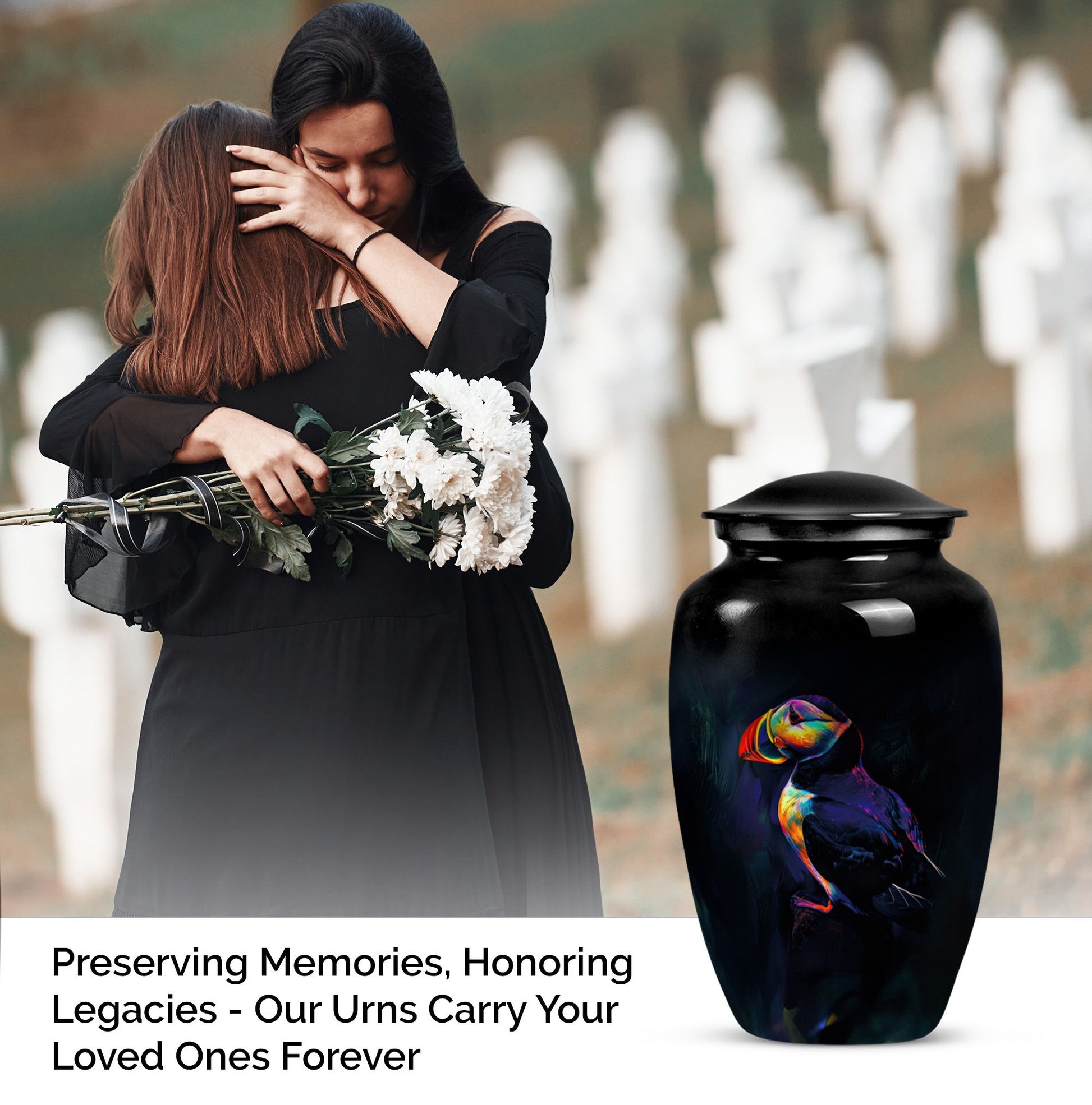 Classic 10-inch Puffin bird urn, handcrafted 