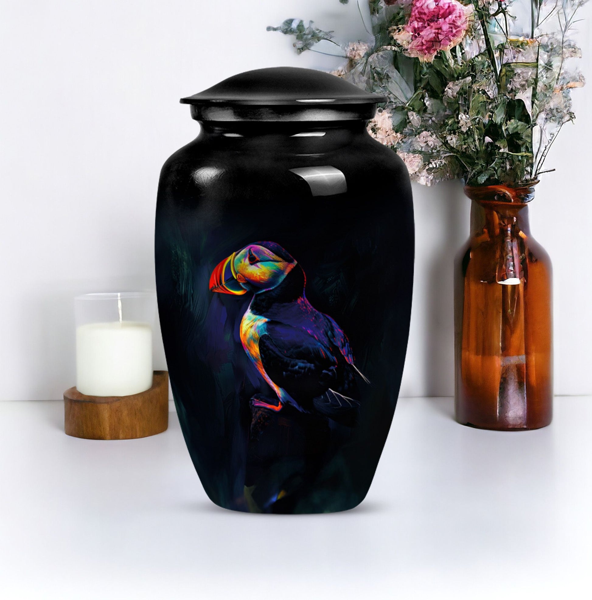 Classic 10-inch Puffin bird urn, handcrafted 