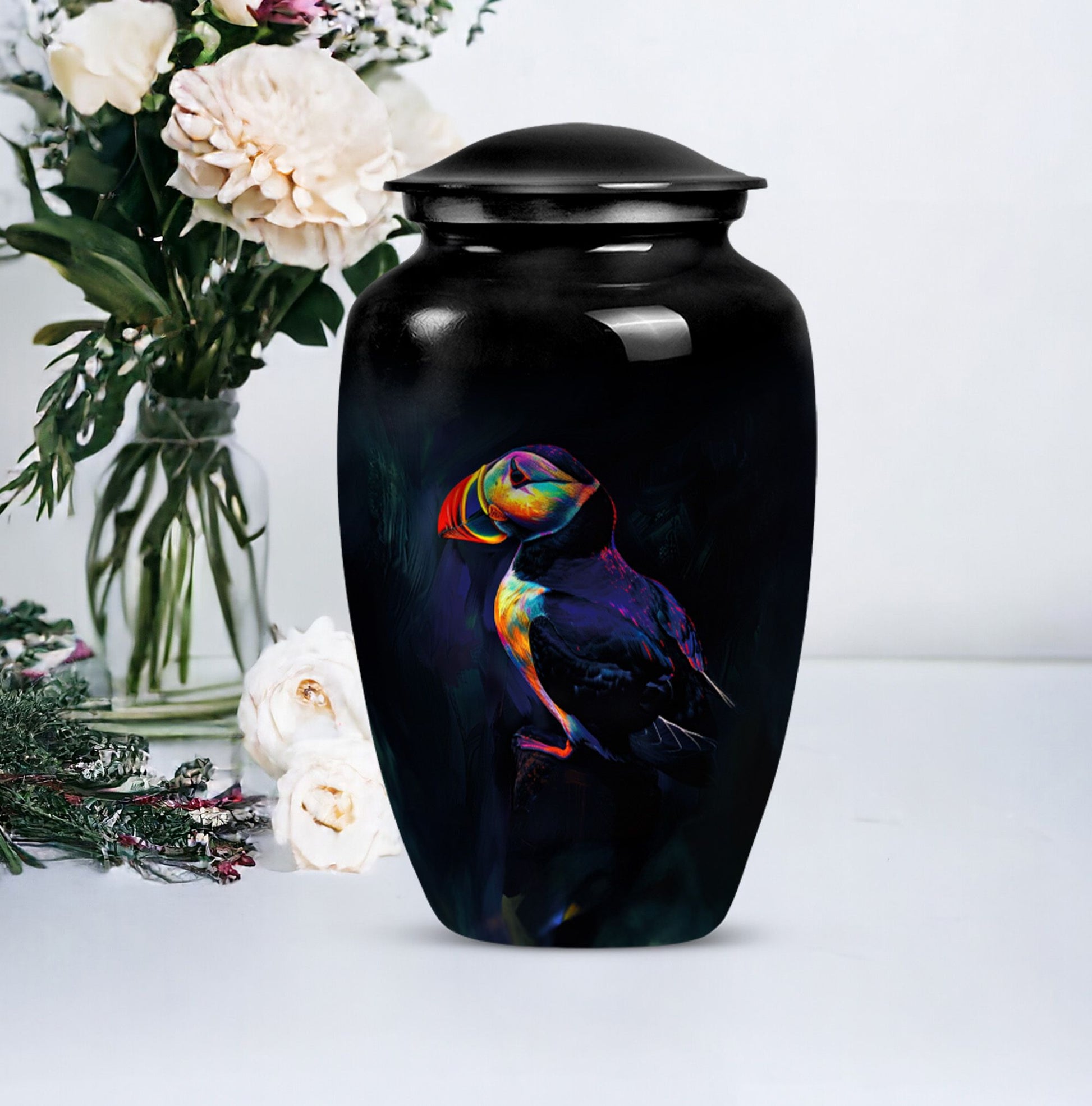 Classic 10-inch Puffin bird urn, handcrafted 