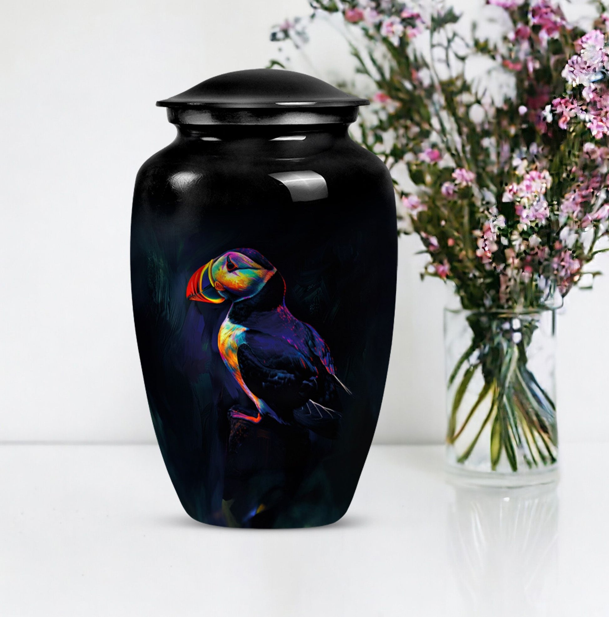 Classic 10-inch Puffin bird urn, handcrafted 