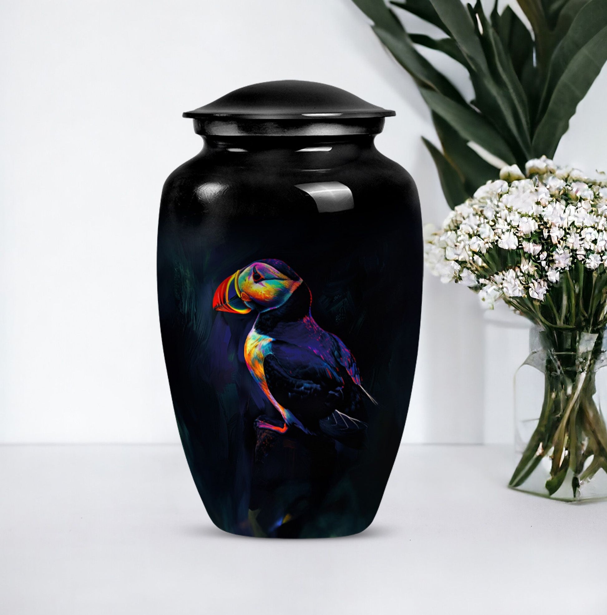 Classic 10-inch Puffin bird urn, handcrafted 