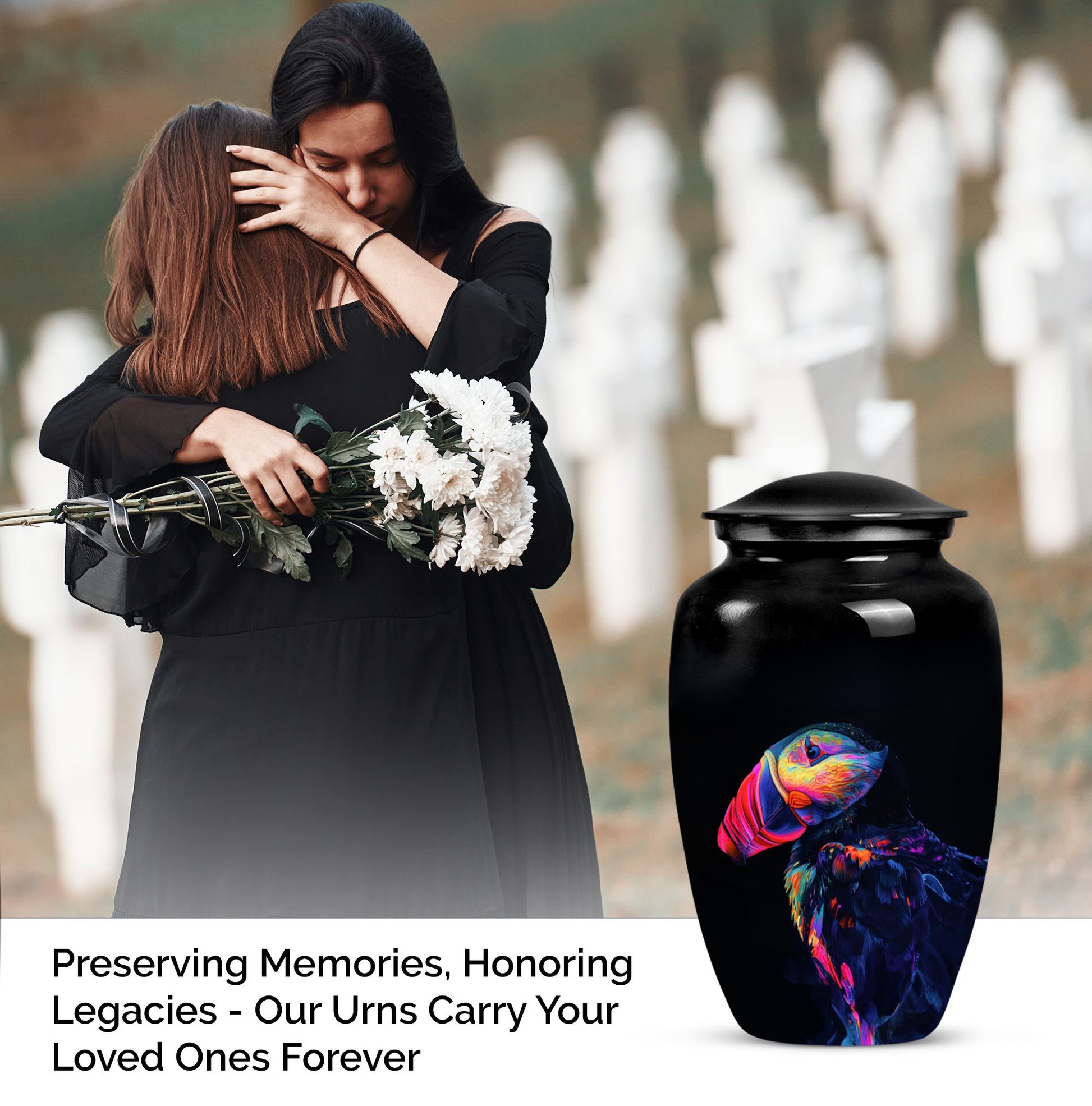 Puffin bird themed classic cremation urn