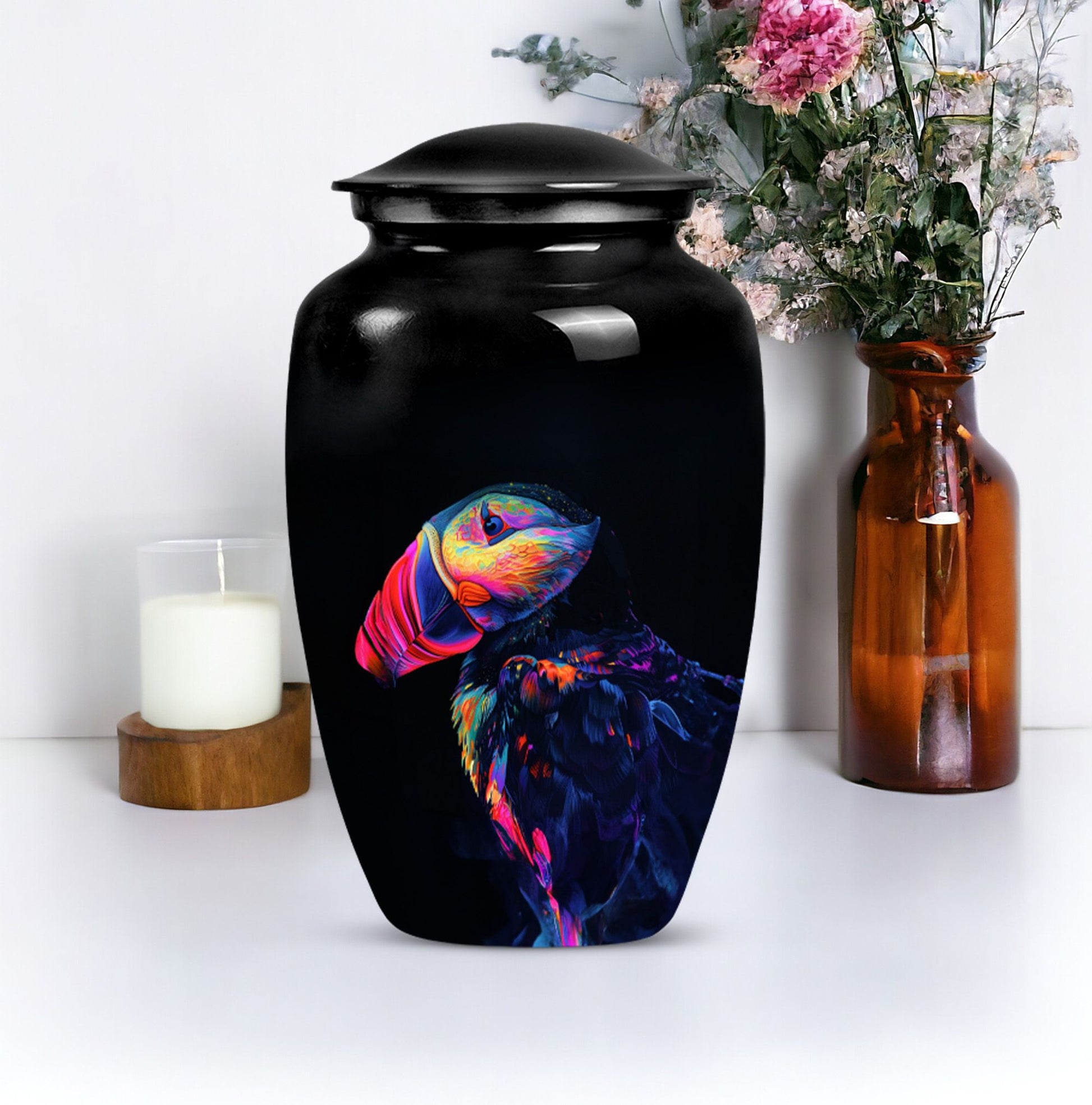 Puffin bird themed classic cremation urn