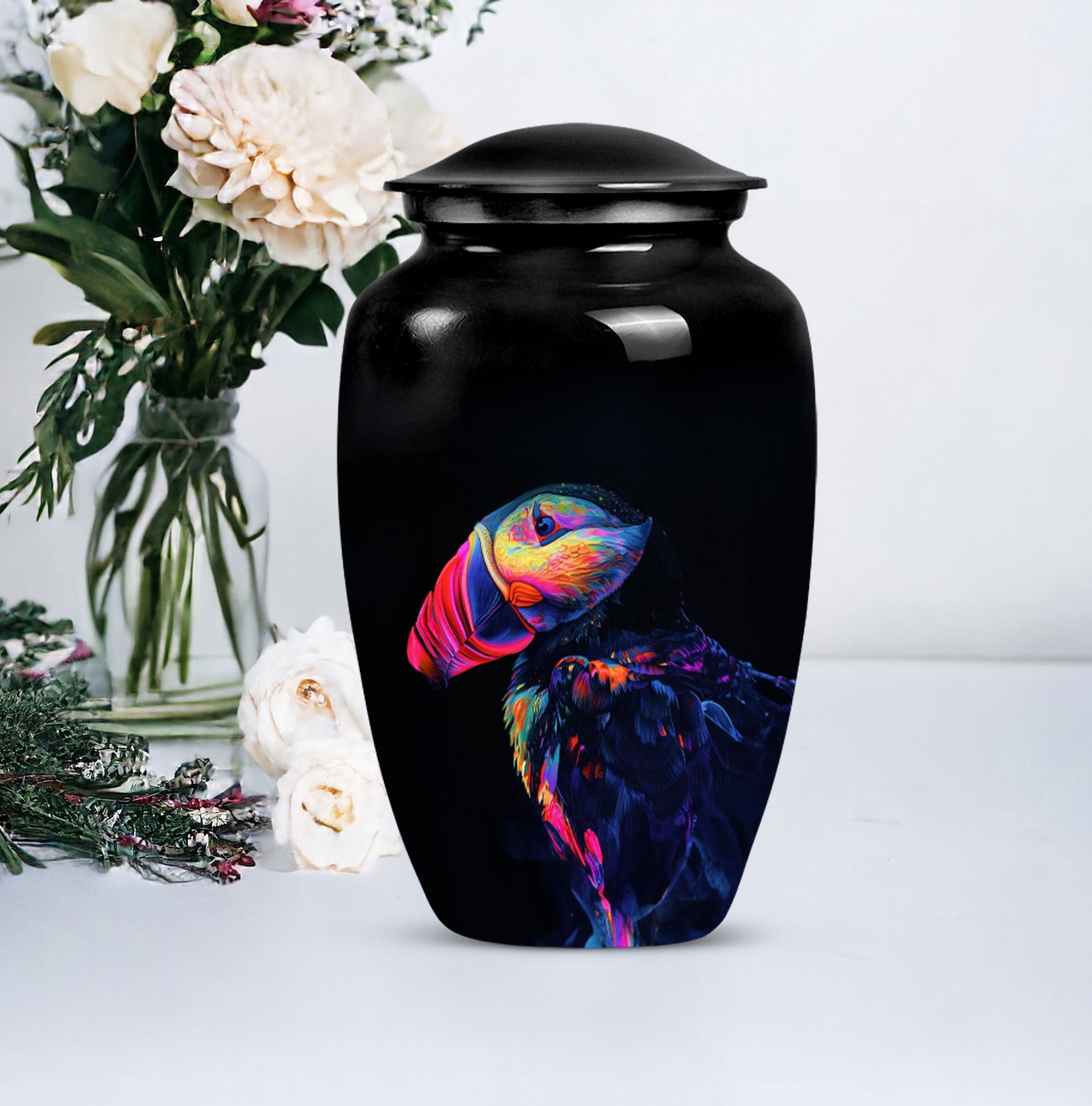 Puffin bird themed classic cremation urn