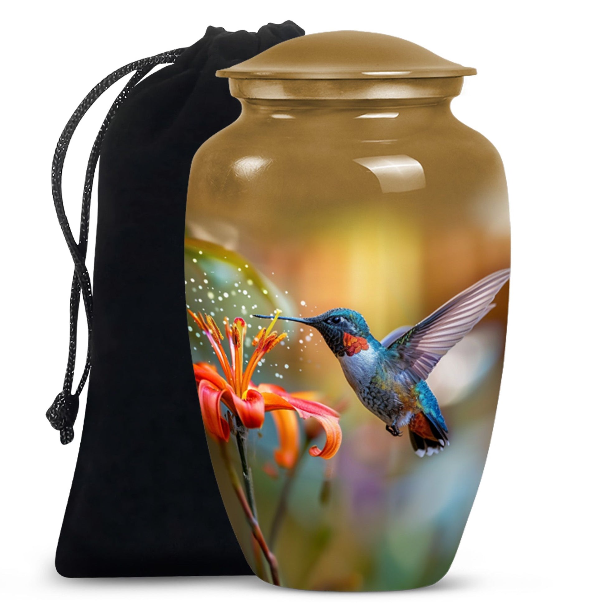 Humming bird design urn.