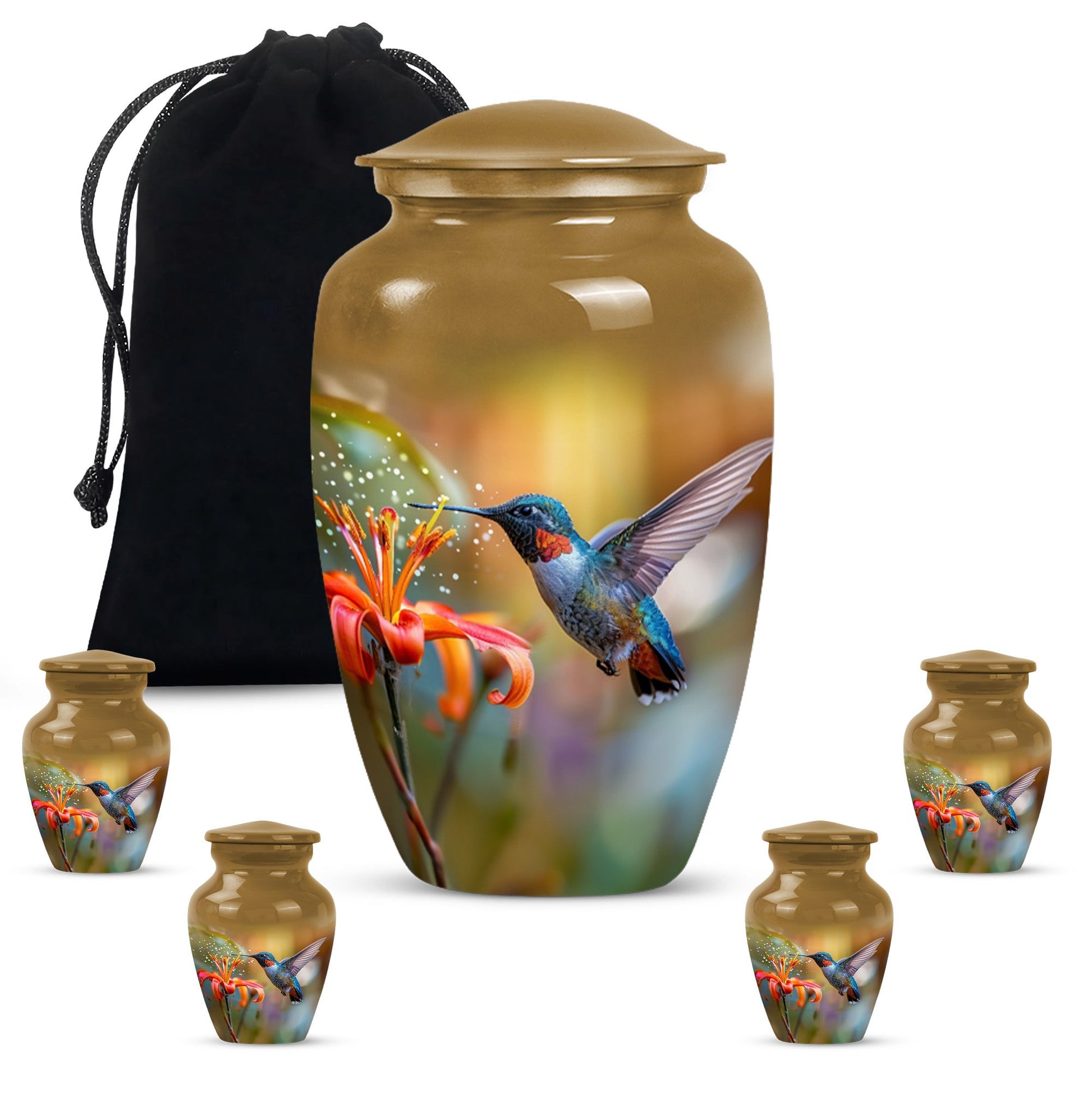 Humming bird design urn.