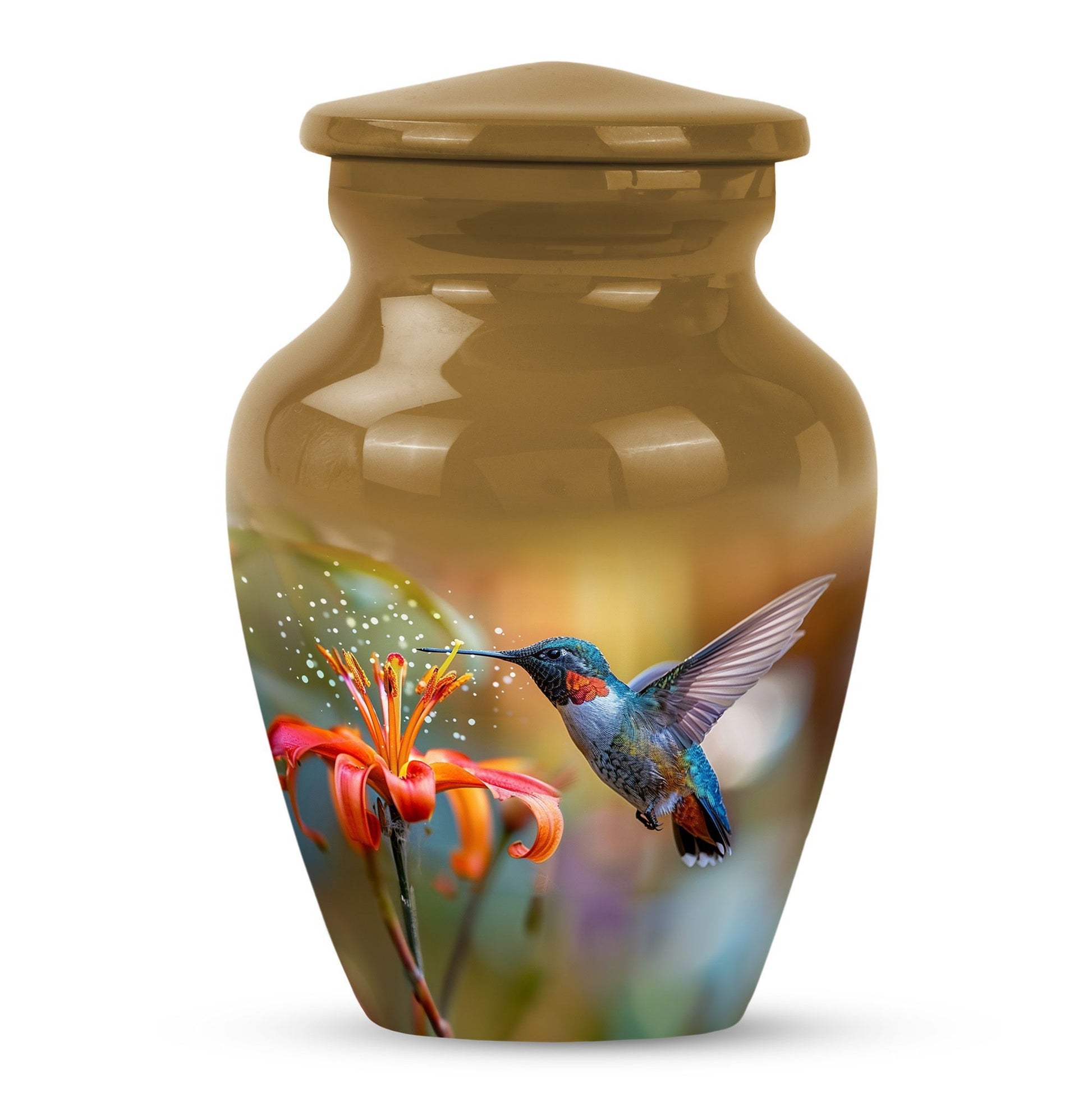 Humming bird design urn.