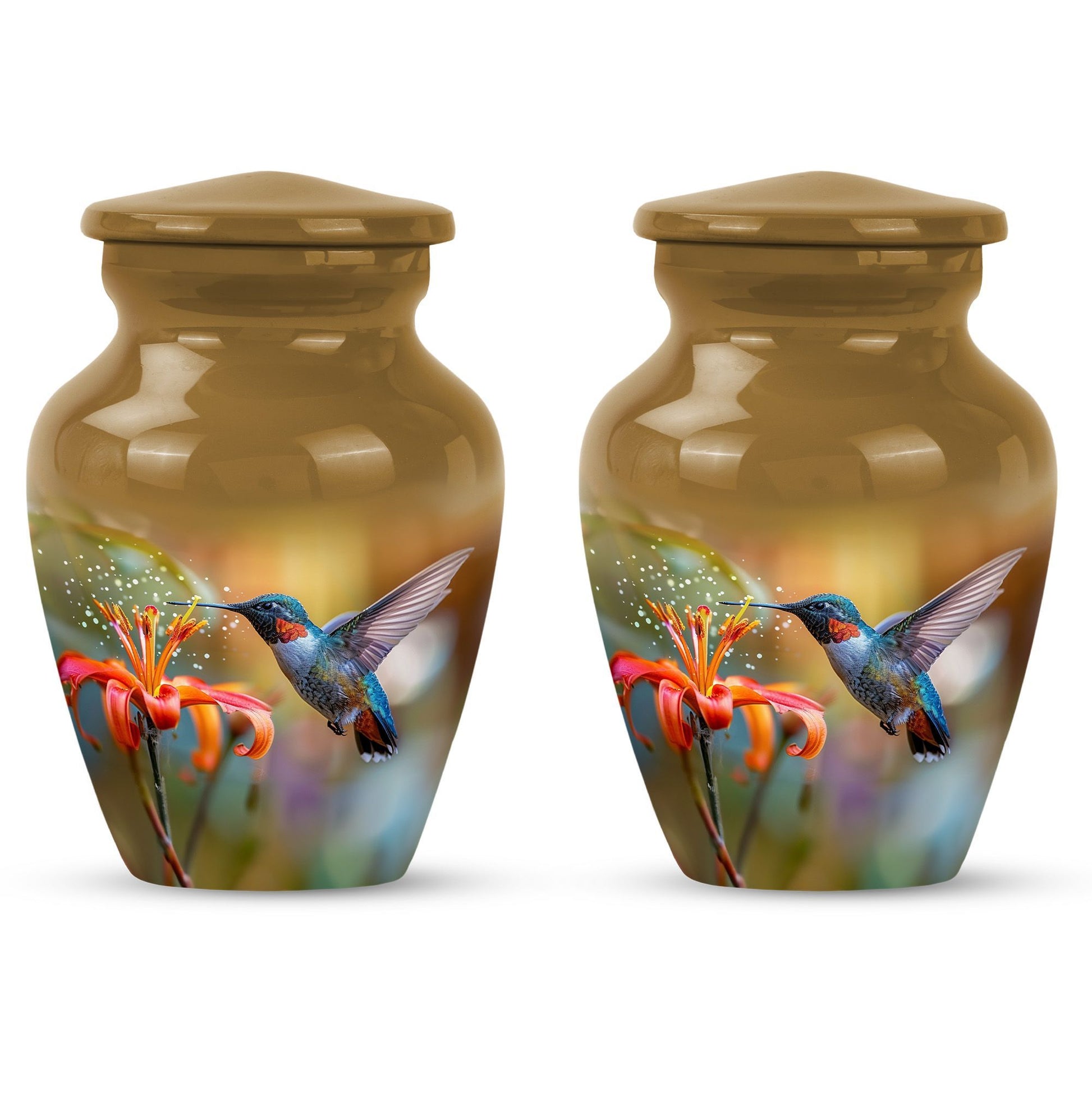 Humming bird design urn.