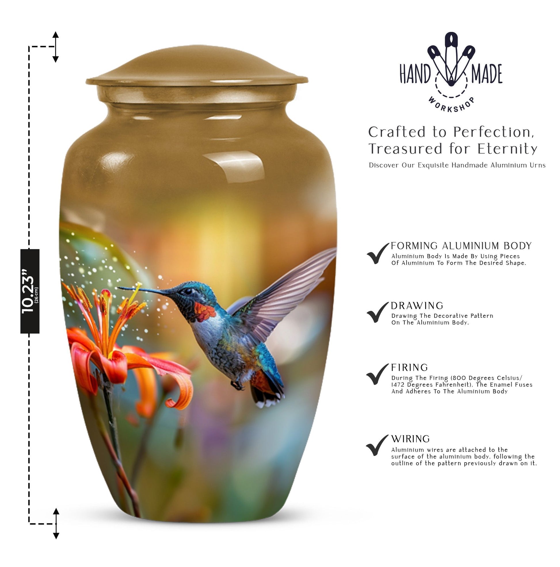 Humming bird design urn.