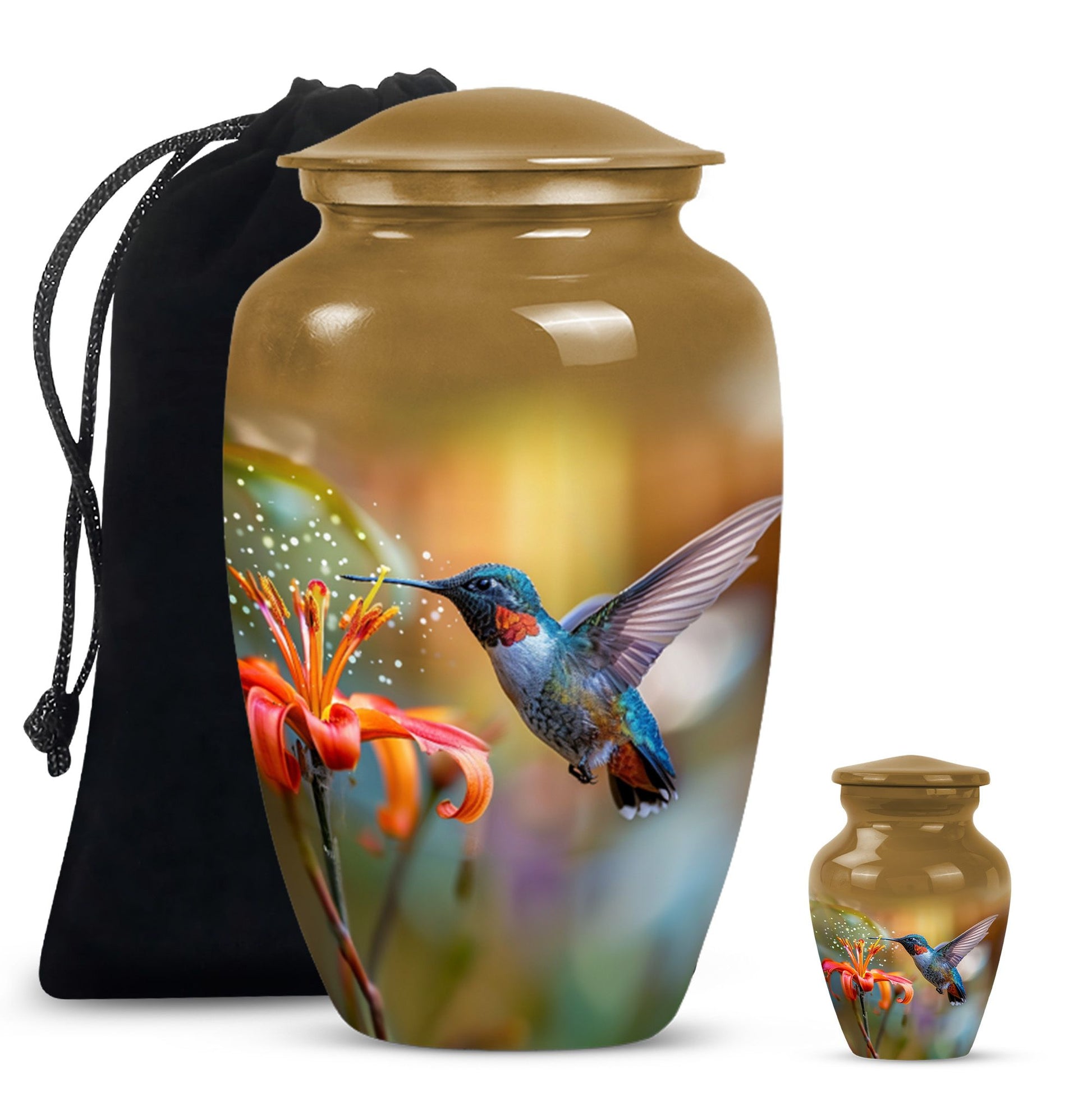 Humming bird design urn.