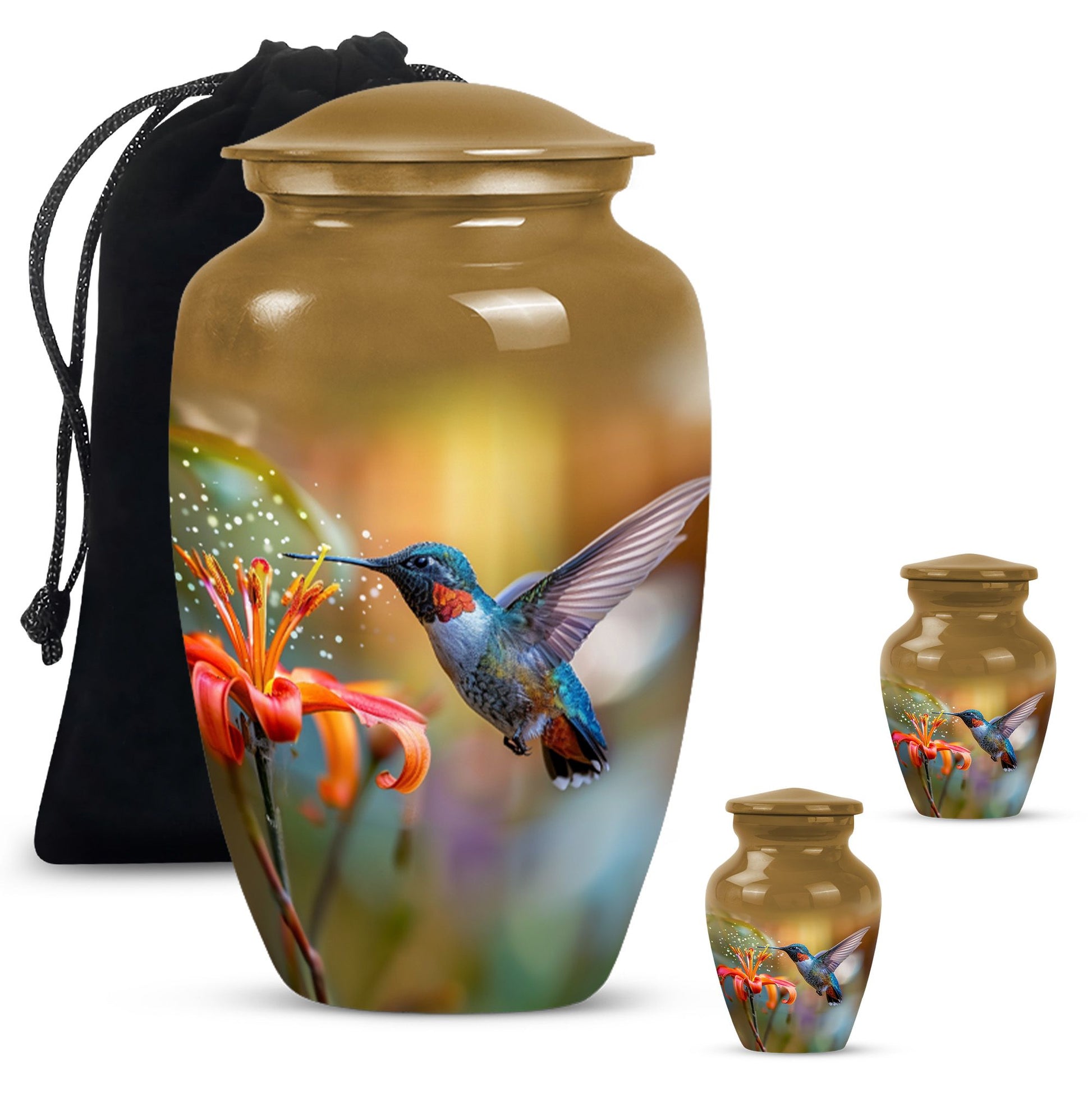 Humming bird design urn.