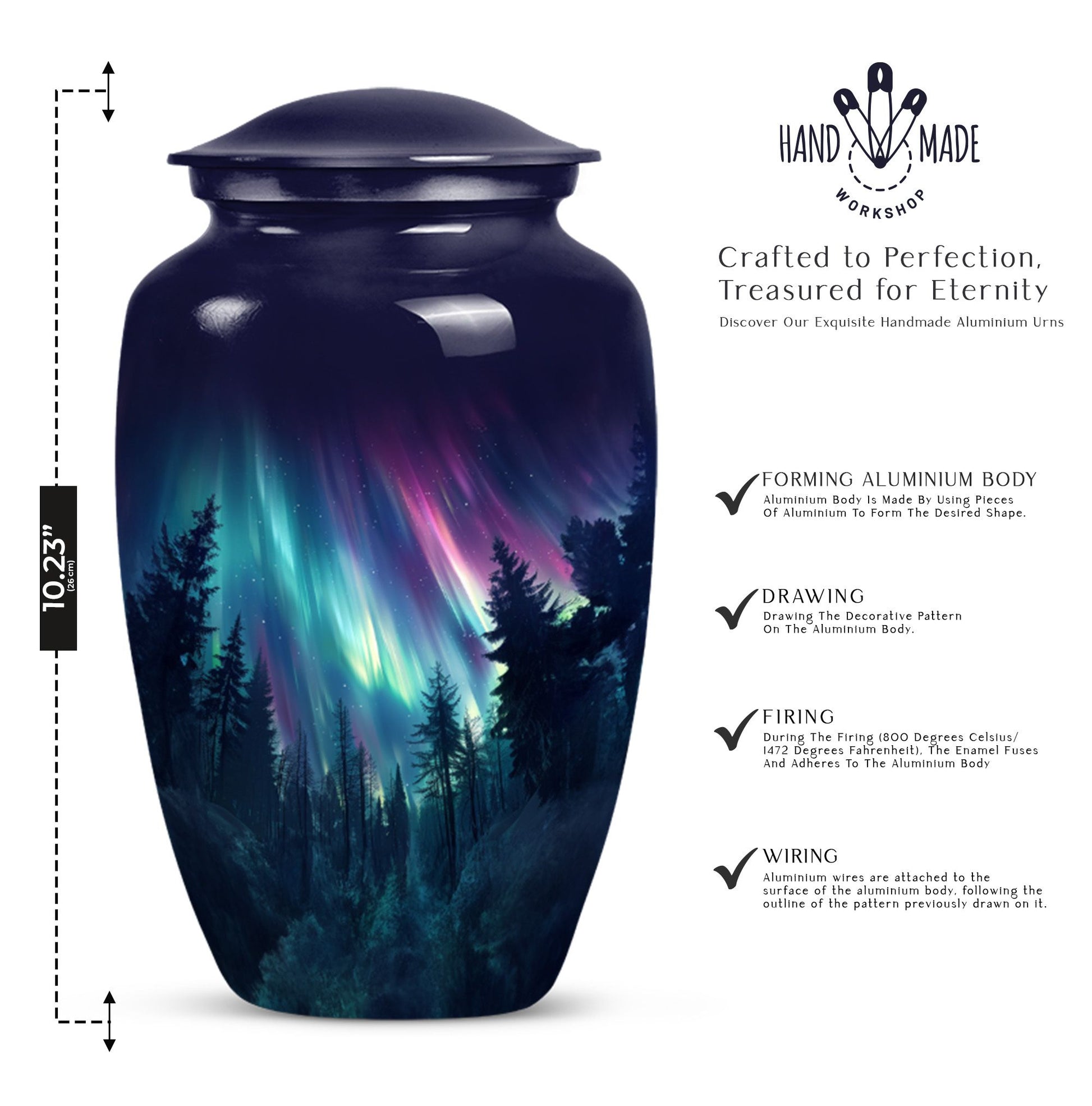 AURORA Urn, classic aluminium burial urn for human ashes.