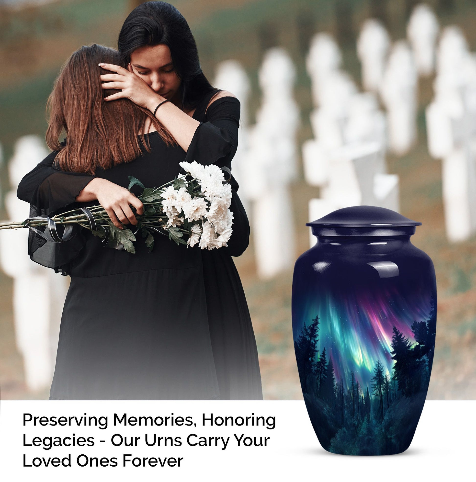 AURORA Urn, classic aluminium burial urn for human ashes.