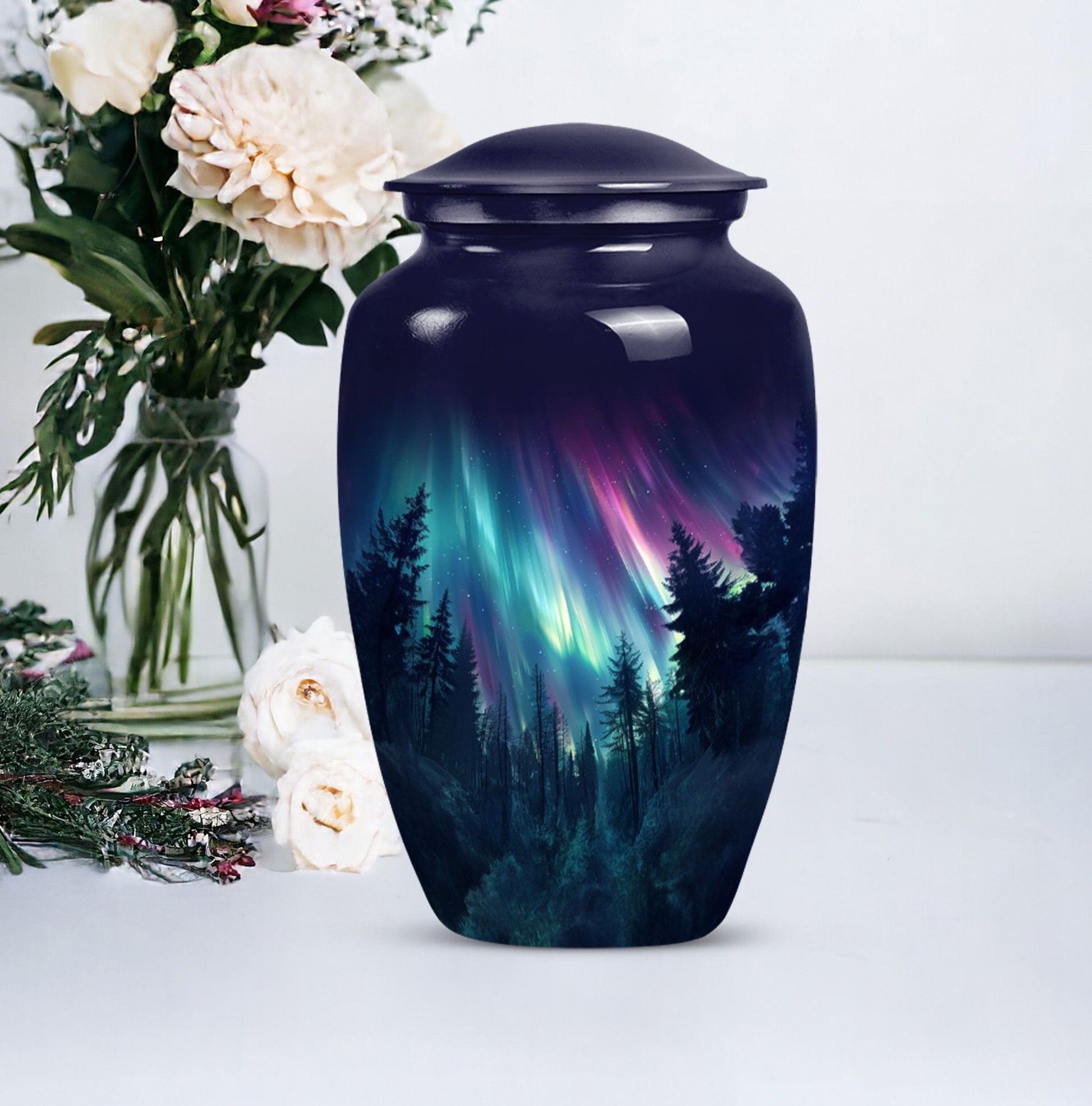 AURORA Urn, classic aluminium burial urn for human ashes.