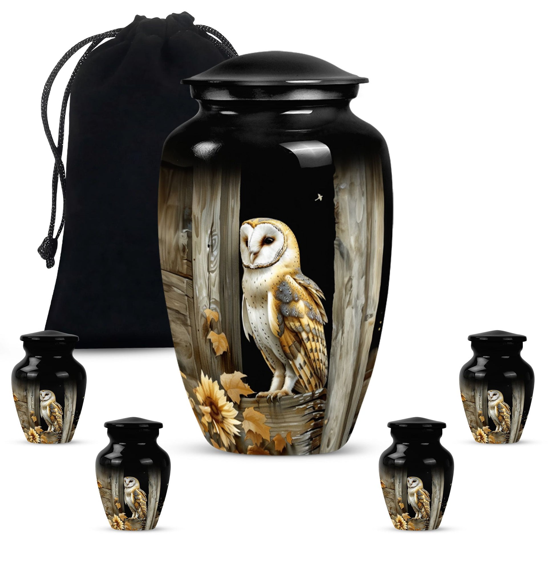 classic barn owl urn for adult human ashes.