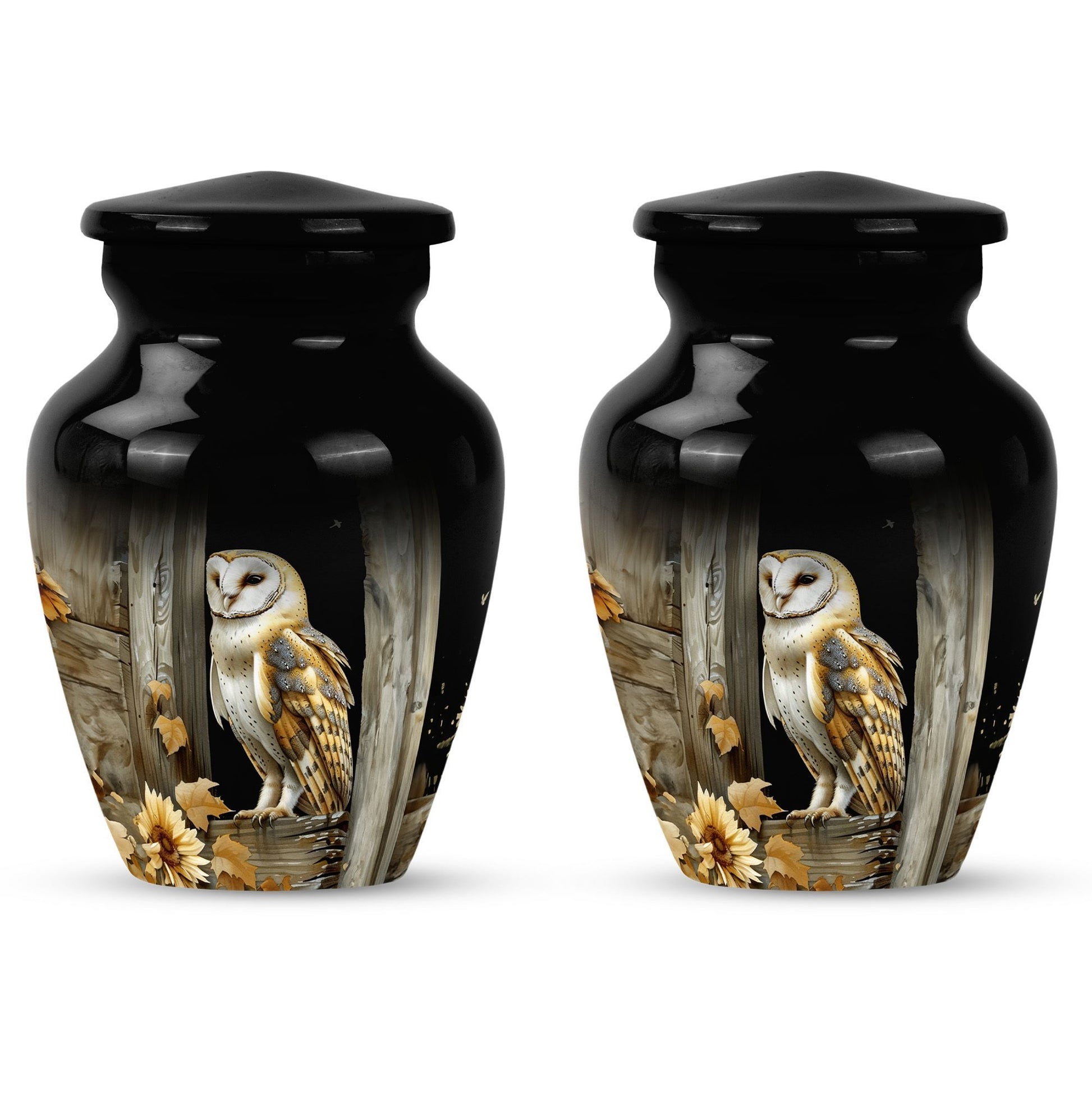 classic barn owl urn for adult human ashes.