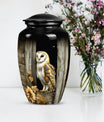 classic barn owl urn for adult human ashes.