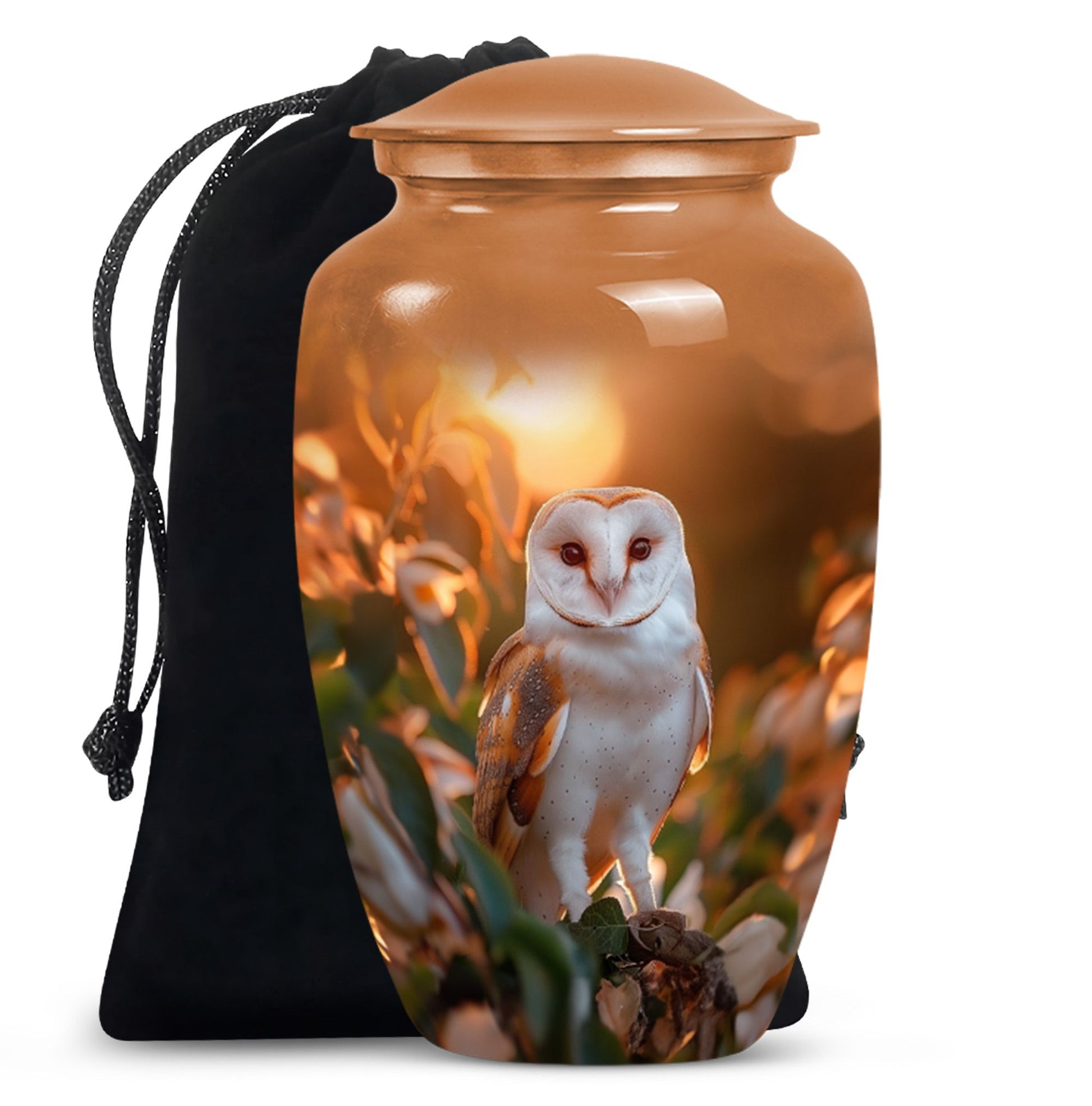 10-inch classic barn owl urn for human ashes.