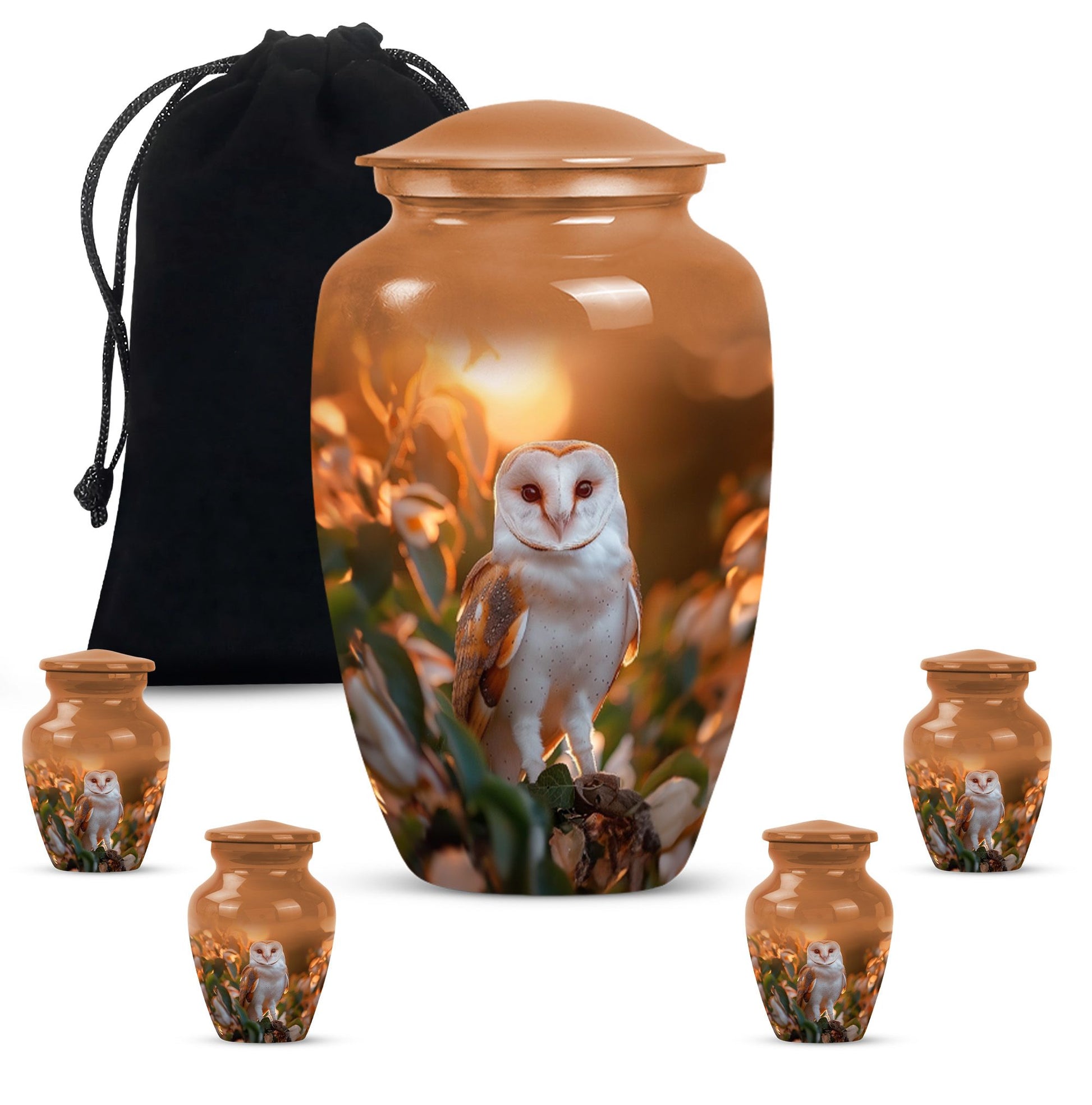 10-inch classic barn owl urn for human ashes.