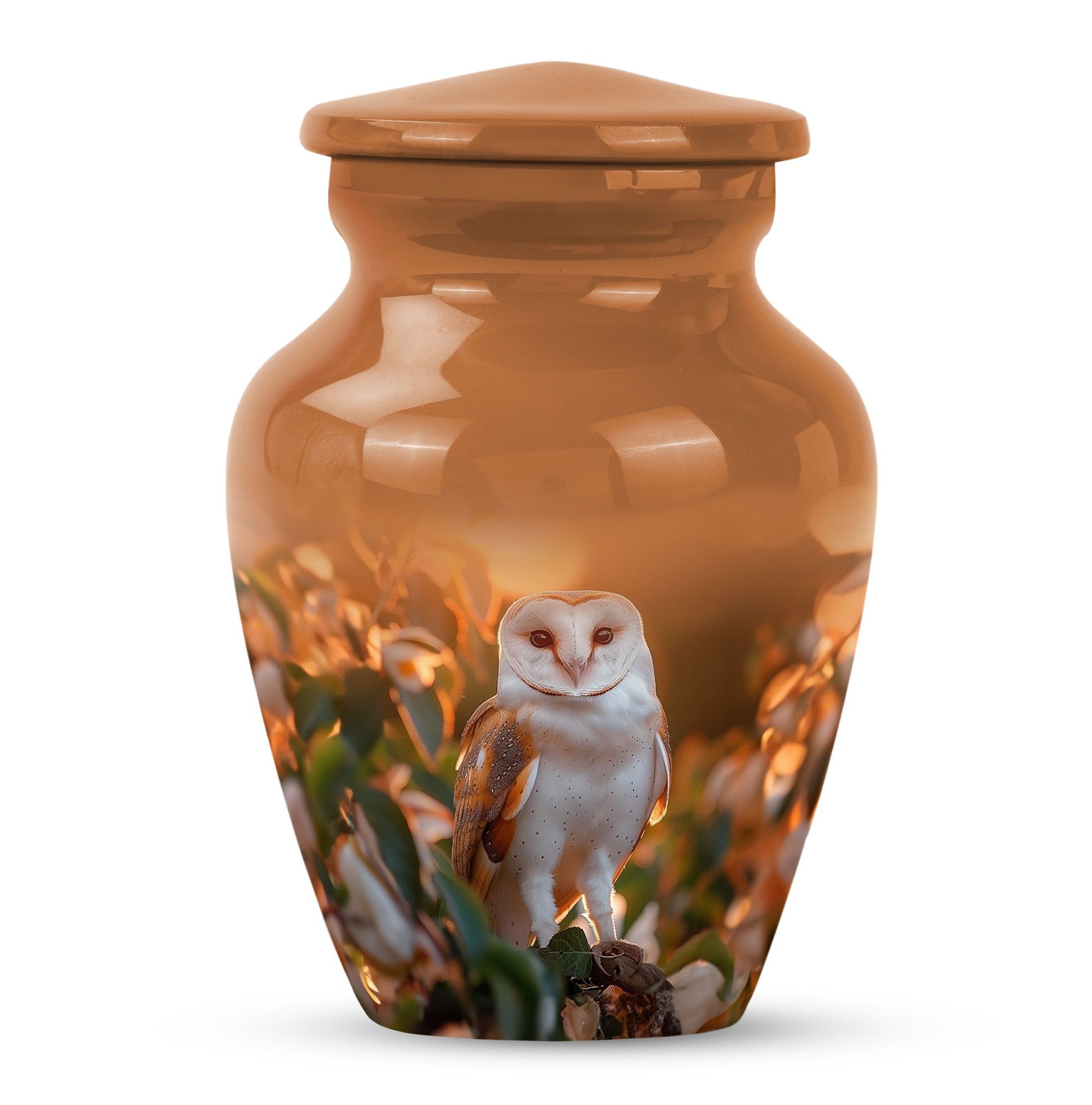 10-inch classic barn owl urn for human ashes.