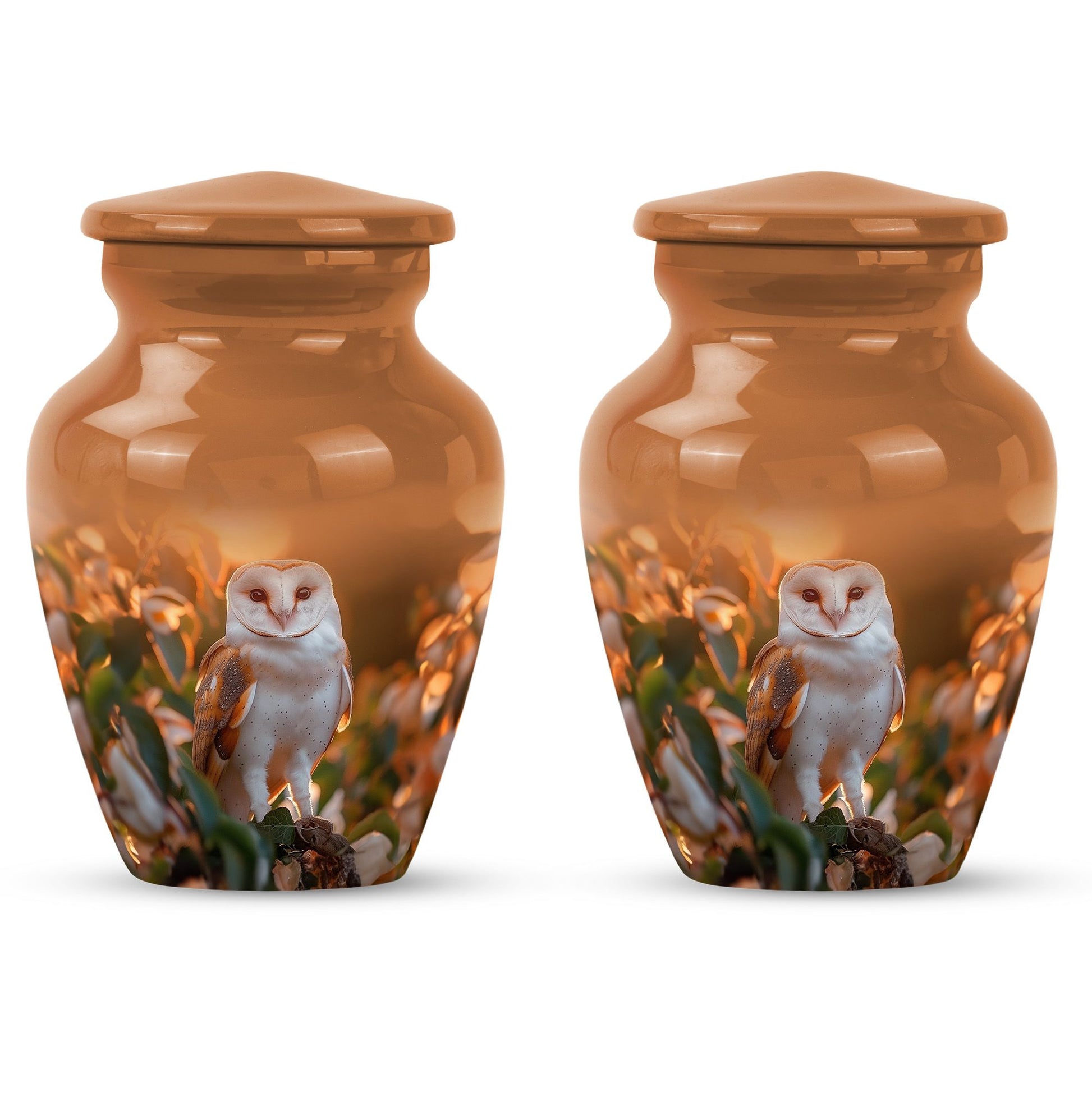 10-inch classic barn owl urn for human ashes.