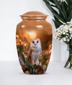 10-inch classic barn owl urn for human ashes.