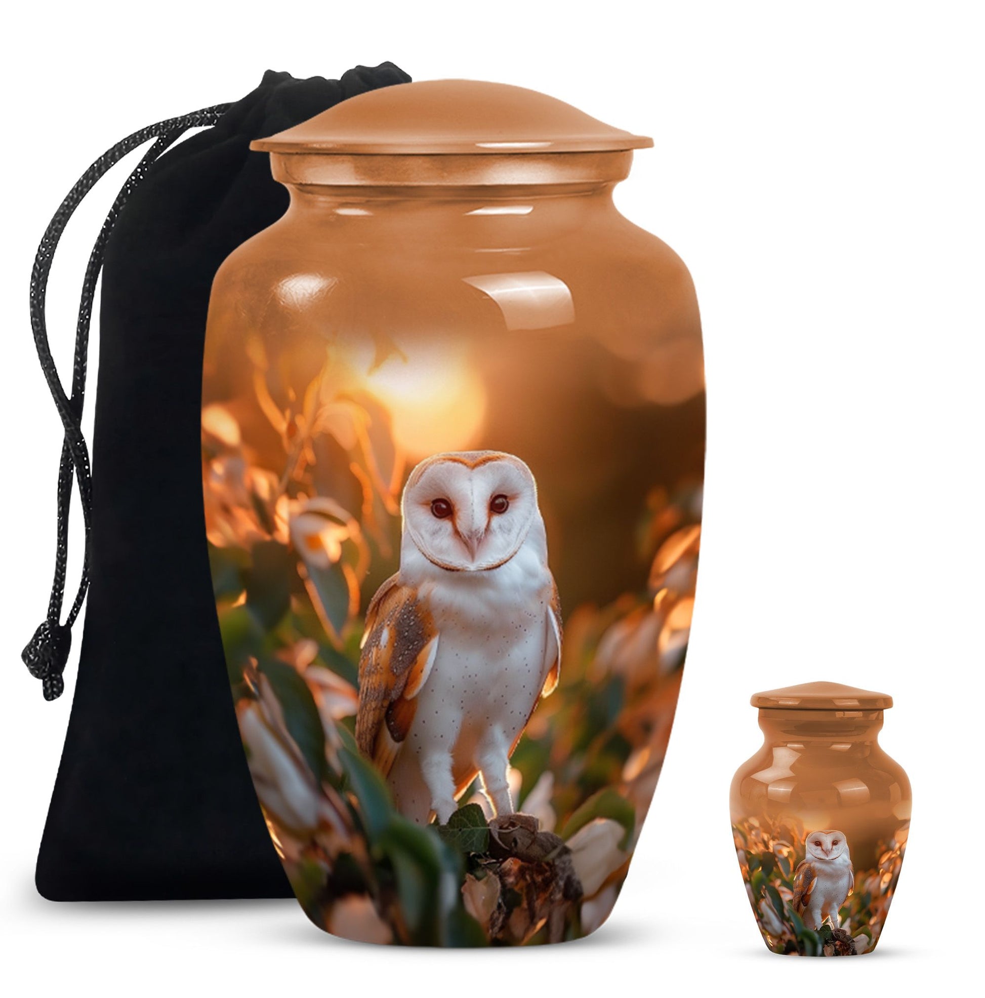 10-inch classic barn owl urn for human ashes.