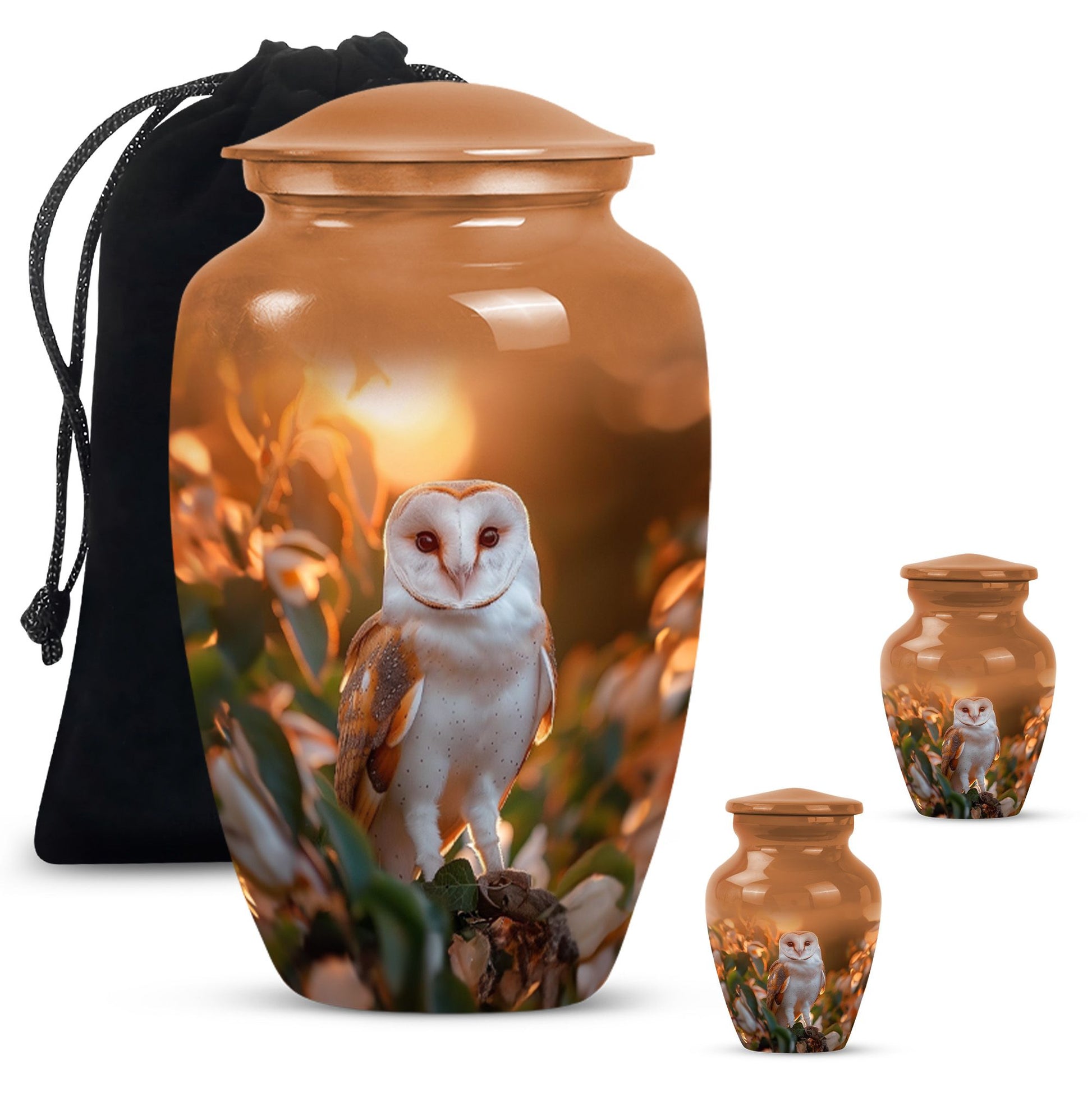 10-inch classic barn owl urn for human ashes.