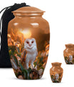 10-inch classic barn owl urn for human ashes.