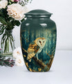 10 inch aluminium classic barn owl urn for human ashes.