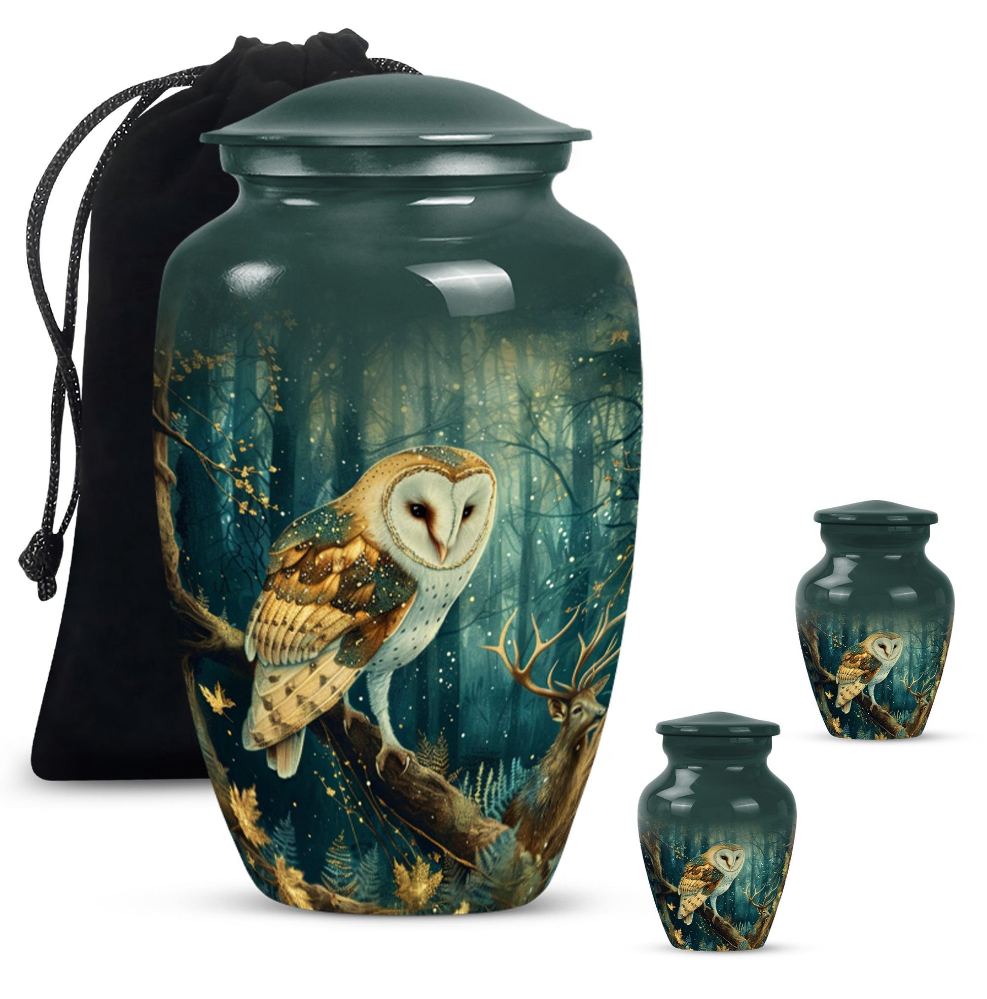 10 inch aluminium classic barn owl urn for human ashes.