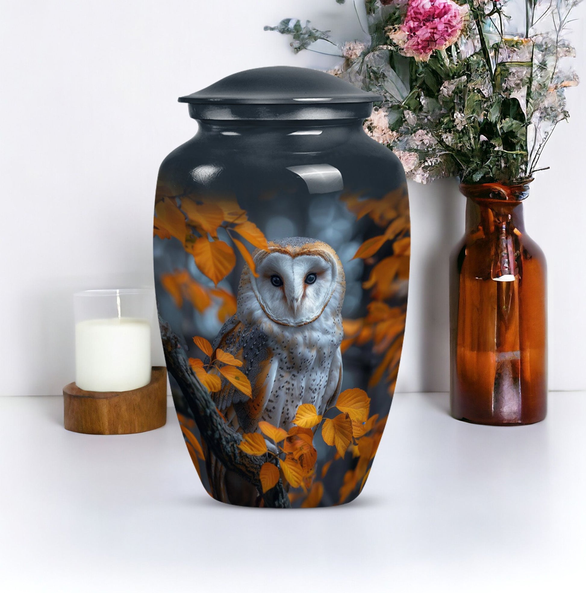 owl design urn for adult women's ashes