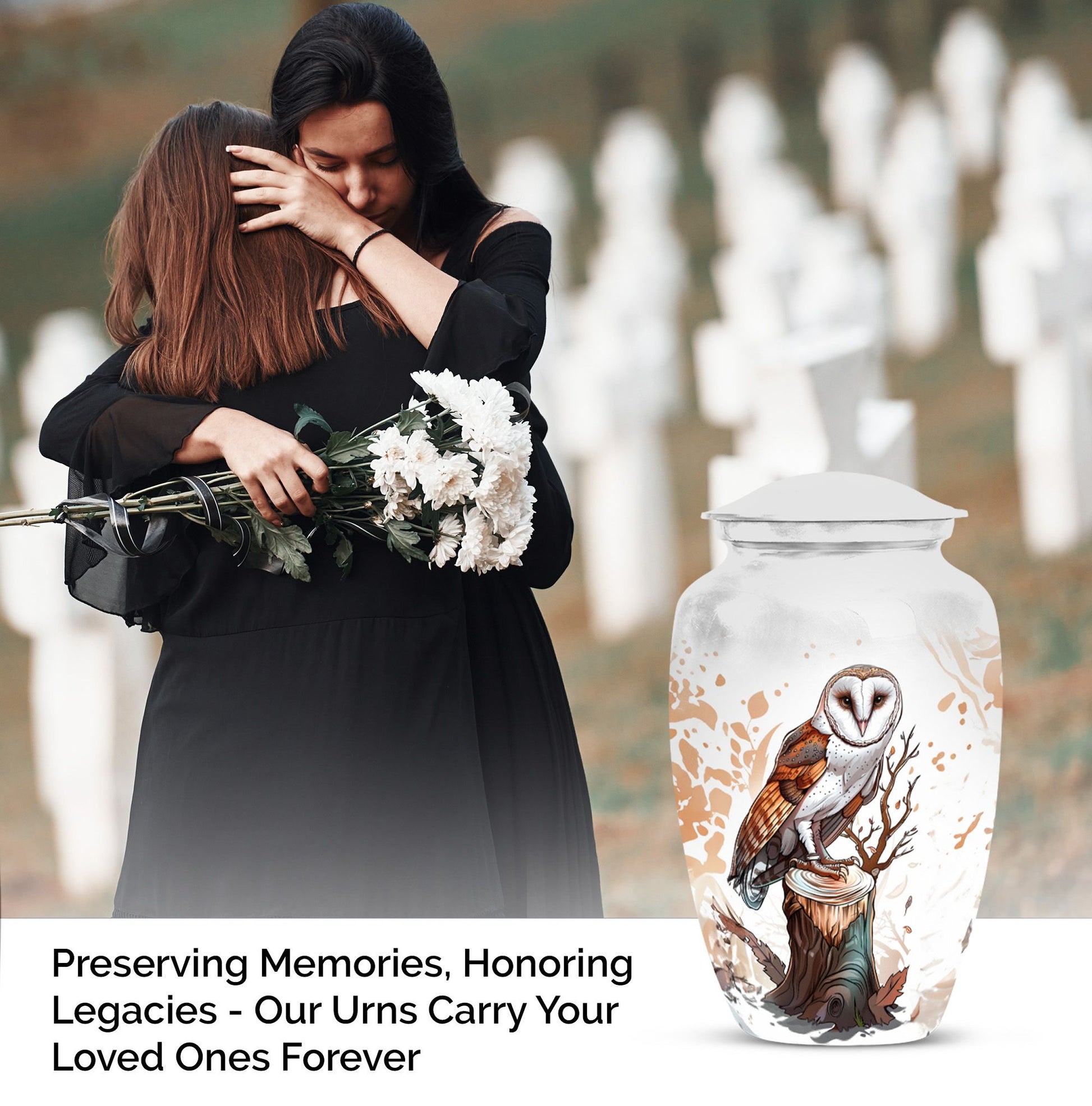 Classic 10-inch barn owl urn.