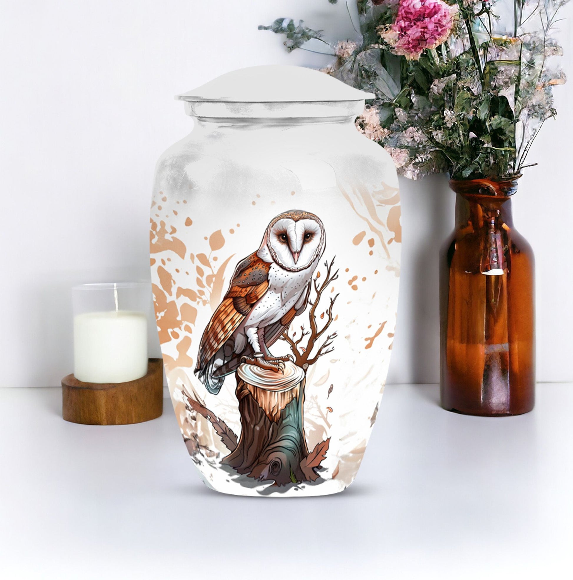 Classic 10-inch barn owl urn.