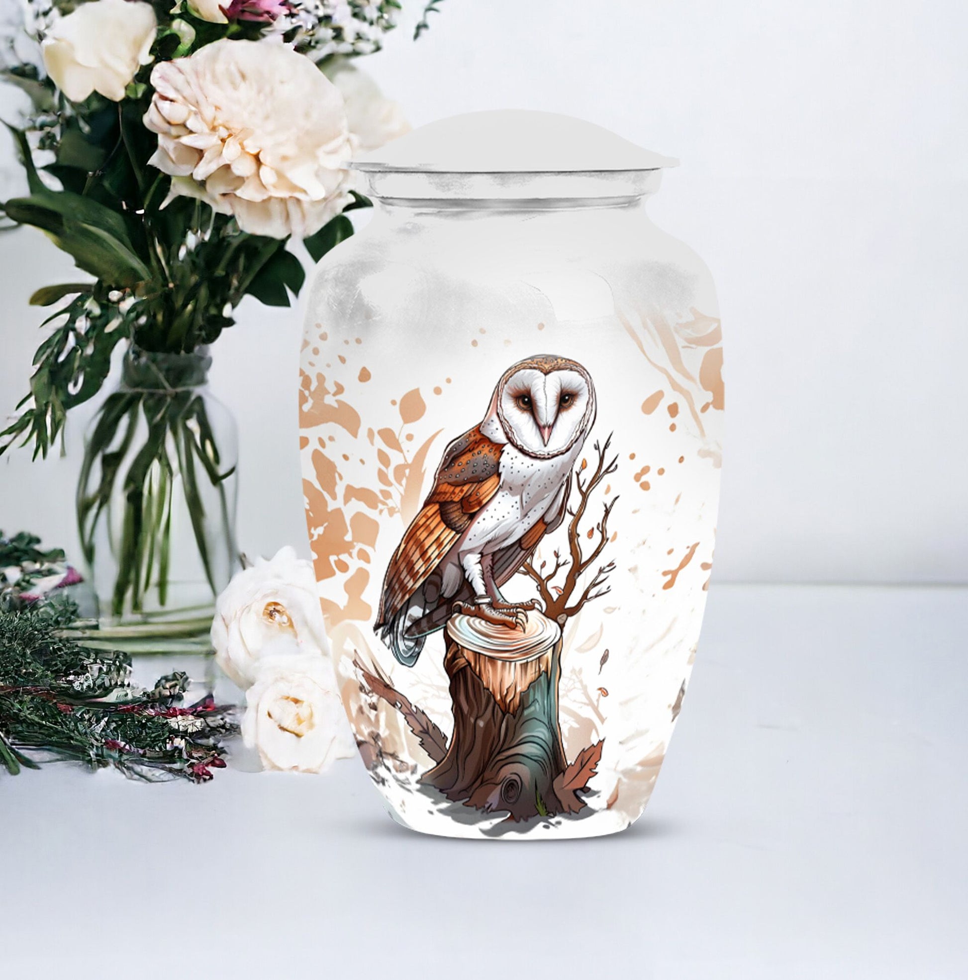 Classic 10-inch barn owl urn.