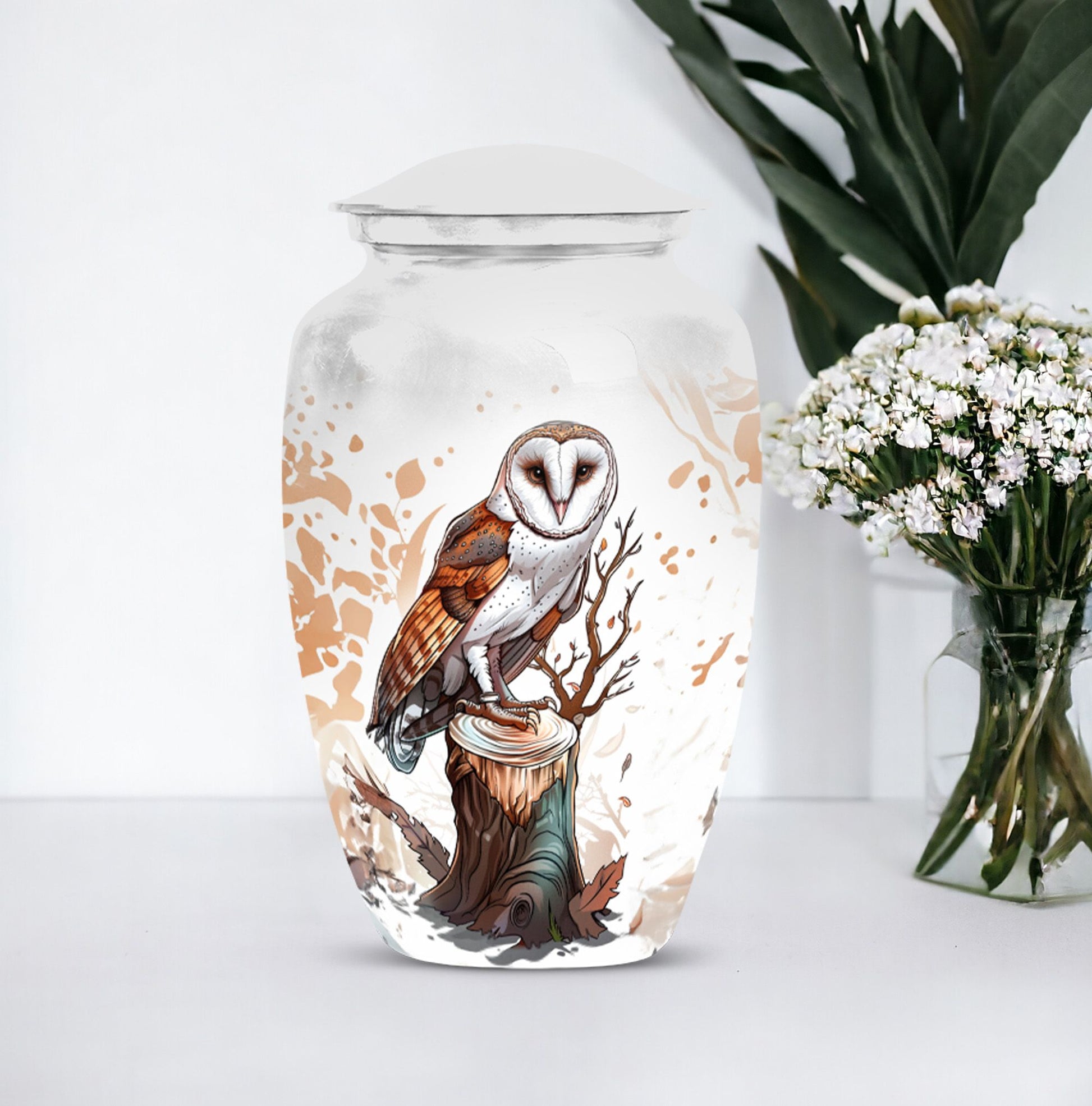 Classic 10-inch barn owl urn.