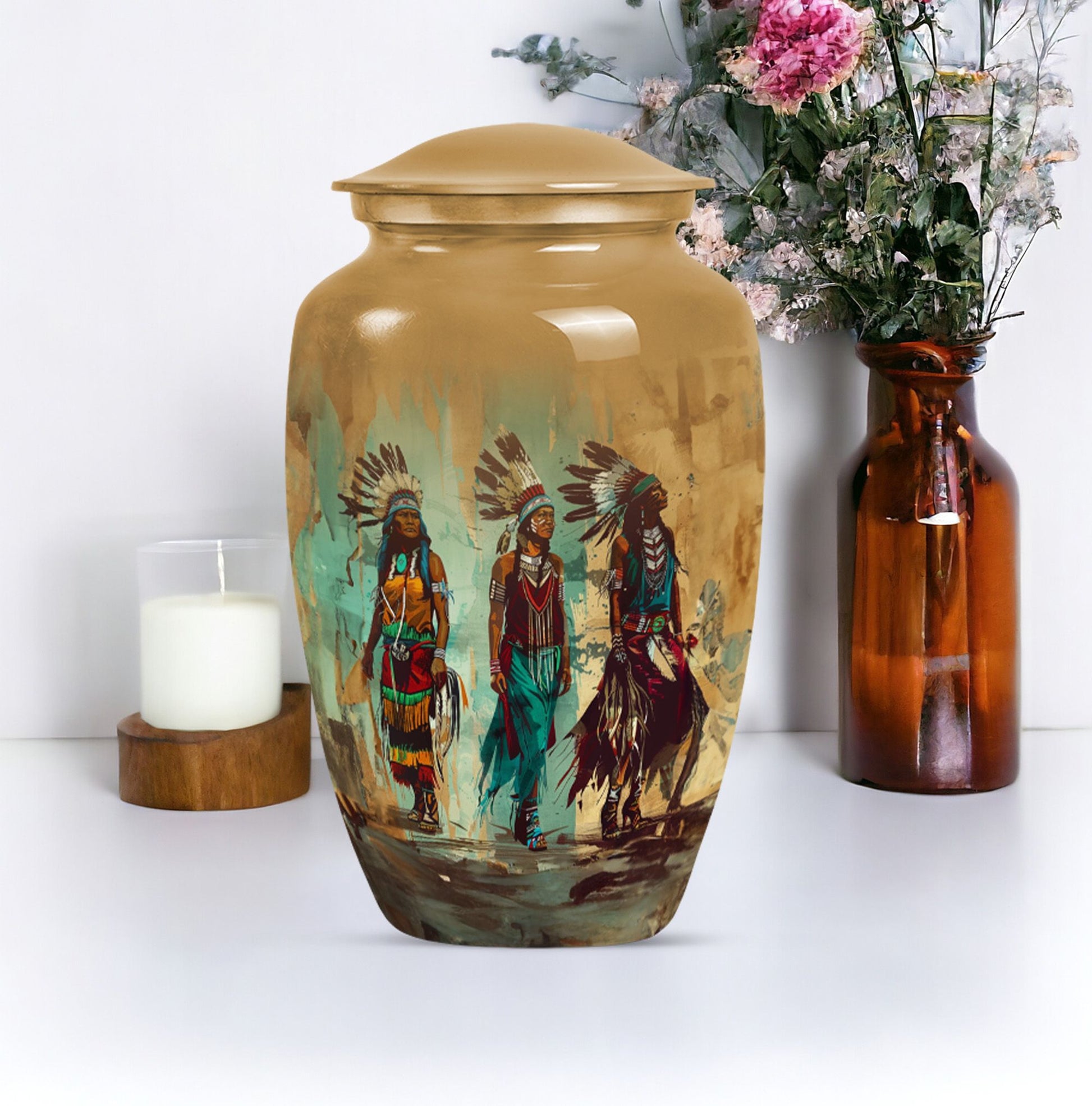 Abstract designed native american urn, 10-inch classic 