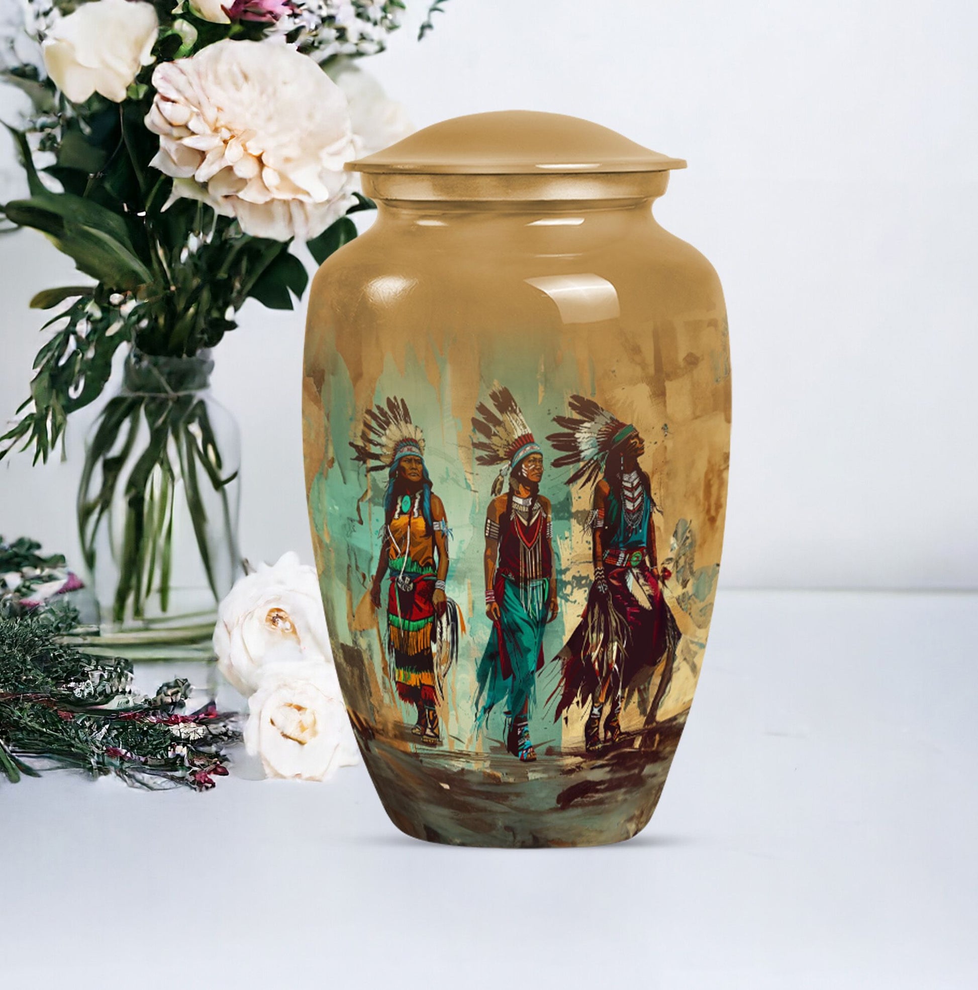 Abstract designed native american urn, 10-inch classic 