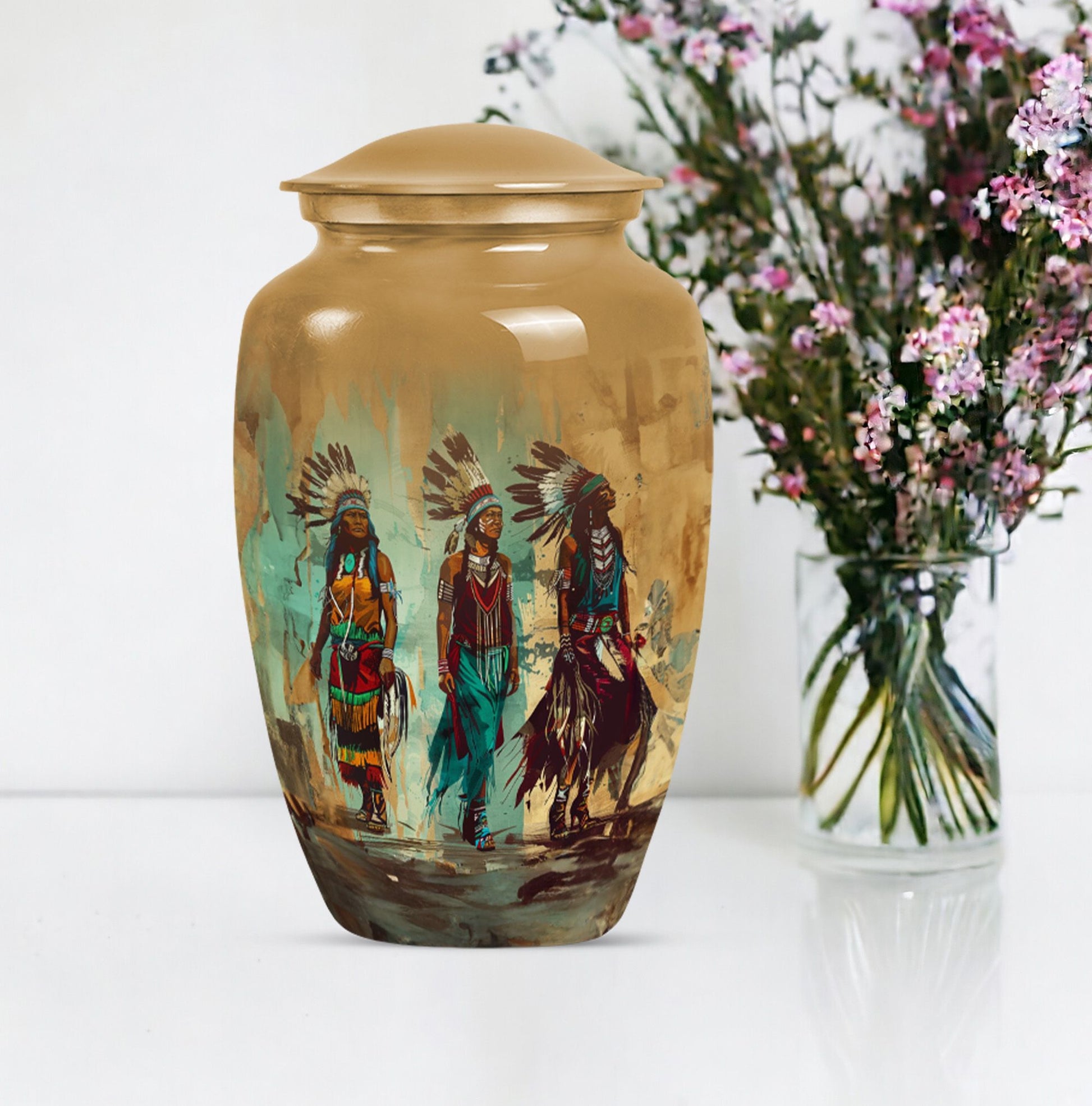 Abstract designed native american urn, 10-inch classic 