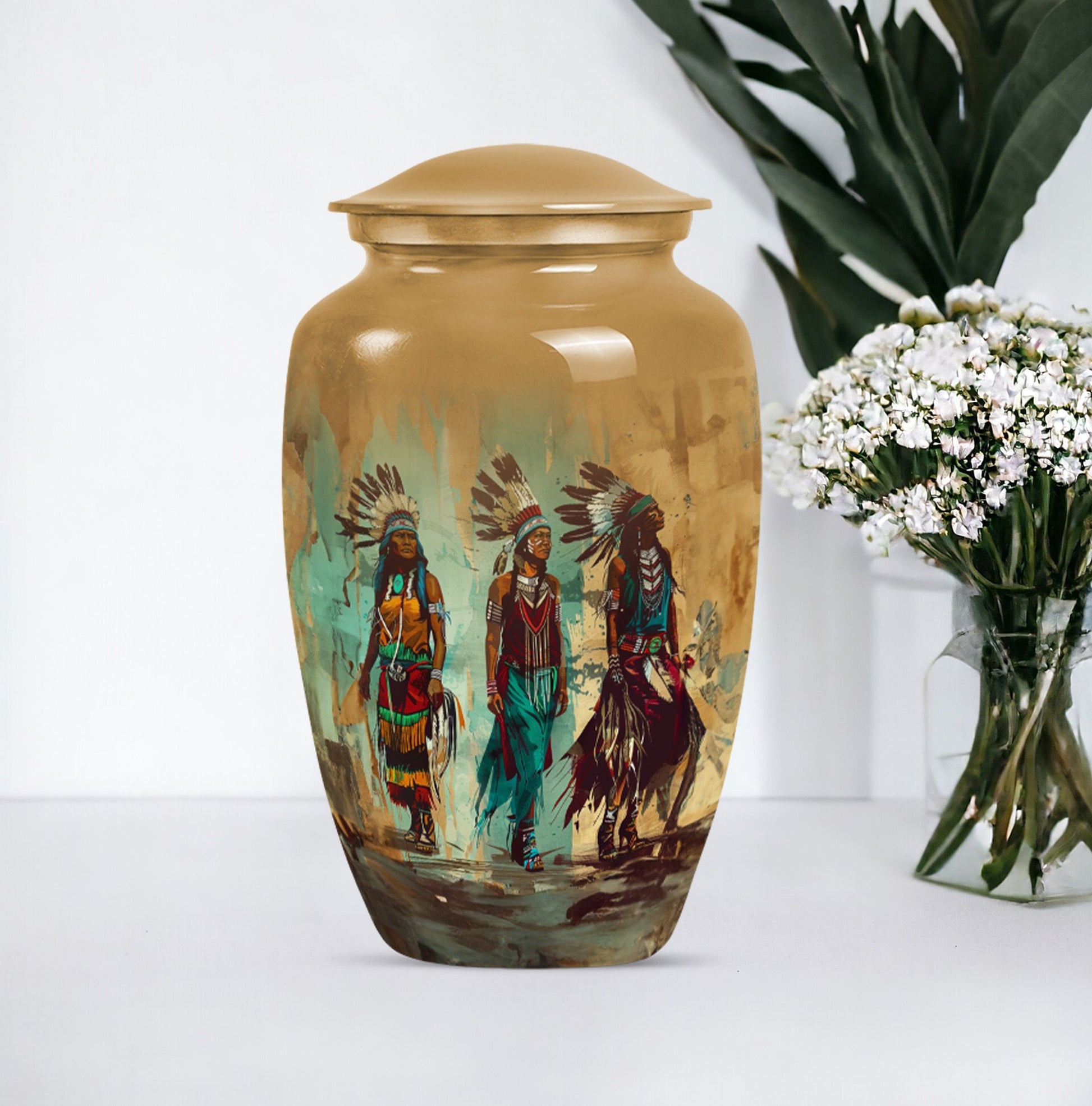 Abstract designed native american urn, 10-inch classic 