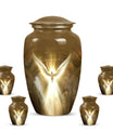 Classic catholic urn, medium-sized cremation container.