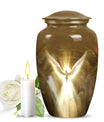 Classic catholic urn, medium-sized cremation container.