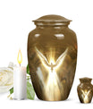 Classic catholic urn, medium-sized cremation container.